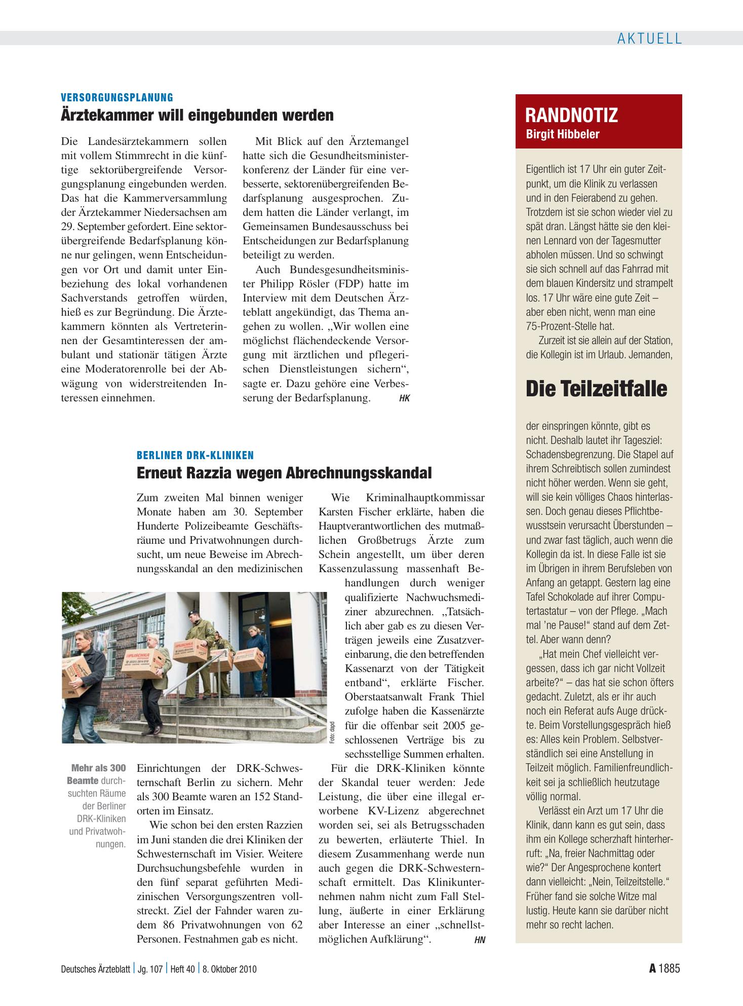 Vorschauseite 1: Versorgungsplanung: Ärztekammer will eingebunden werden – Deutsches Ärzteblatt