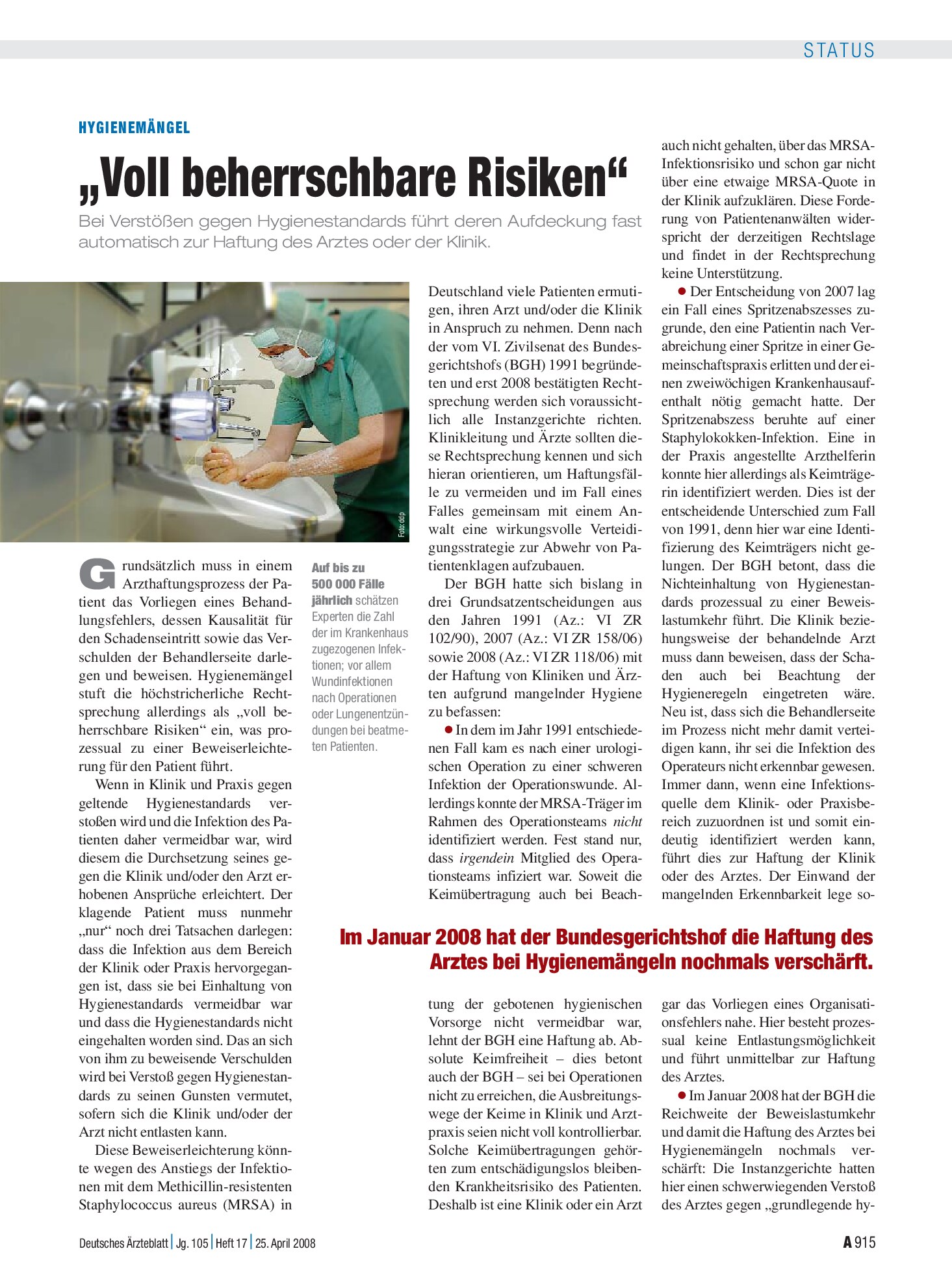 Vorschauseite 1: Hygienemängel: „Voll beherrschbare Risiken“ – Deutsches Ärzteblatt