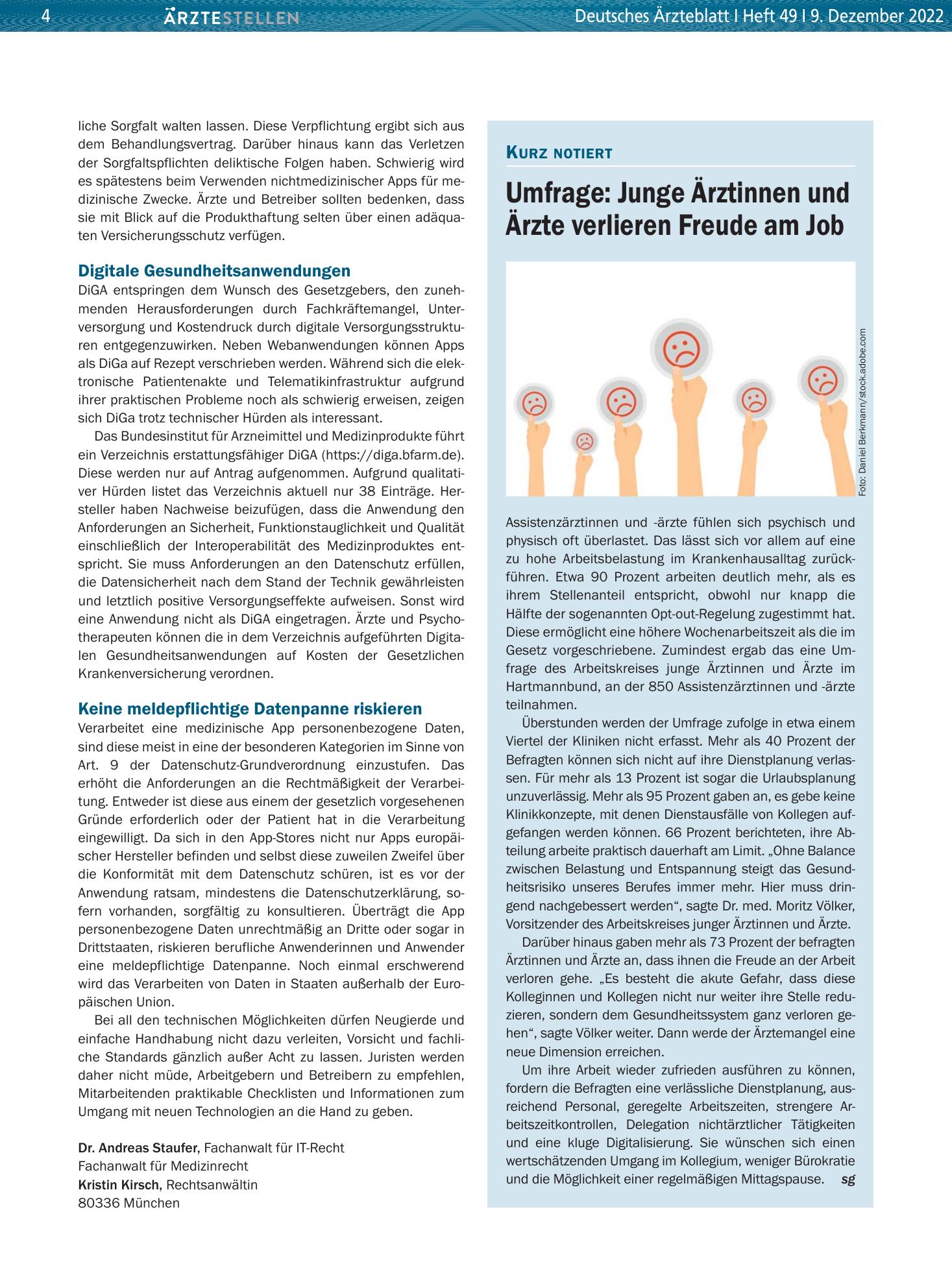 Vorschauseite 1: Umfrage: Junge Ärztinnen und Ärzte verlieren Freude am Job – Deutsches Ärzteblatt