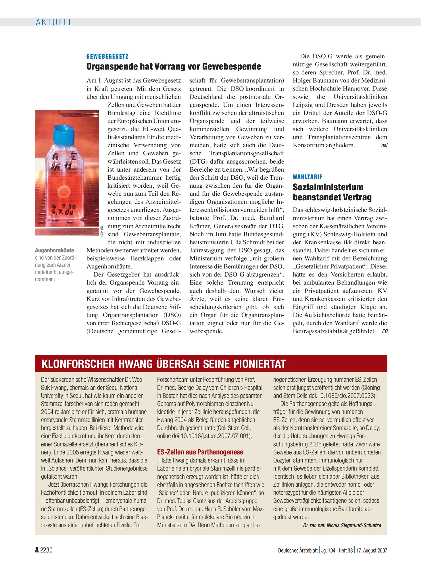 Vorschauseite 1: Wahltarif: Sozialministerium beanstandet Vertrag – Deutsches Ärzteblatt