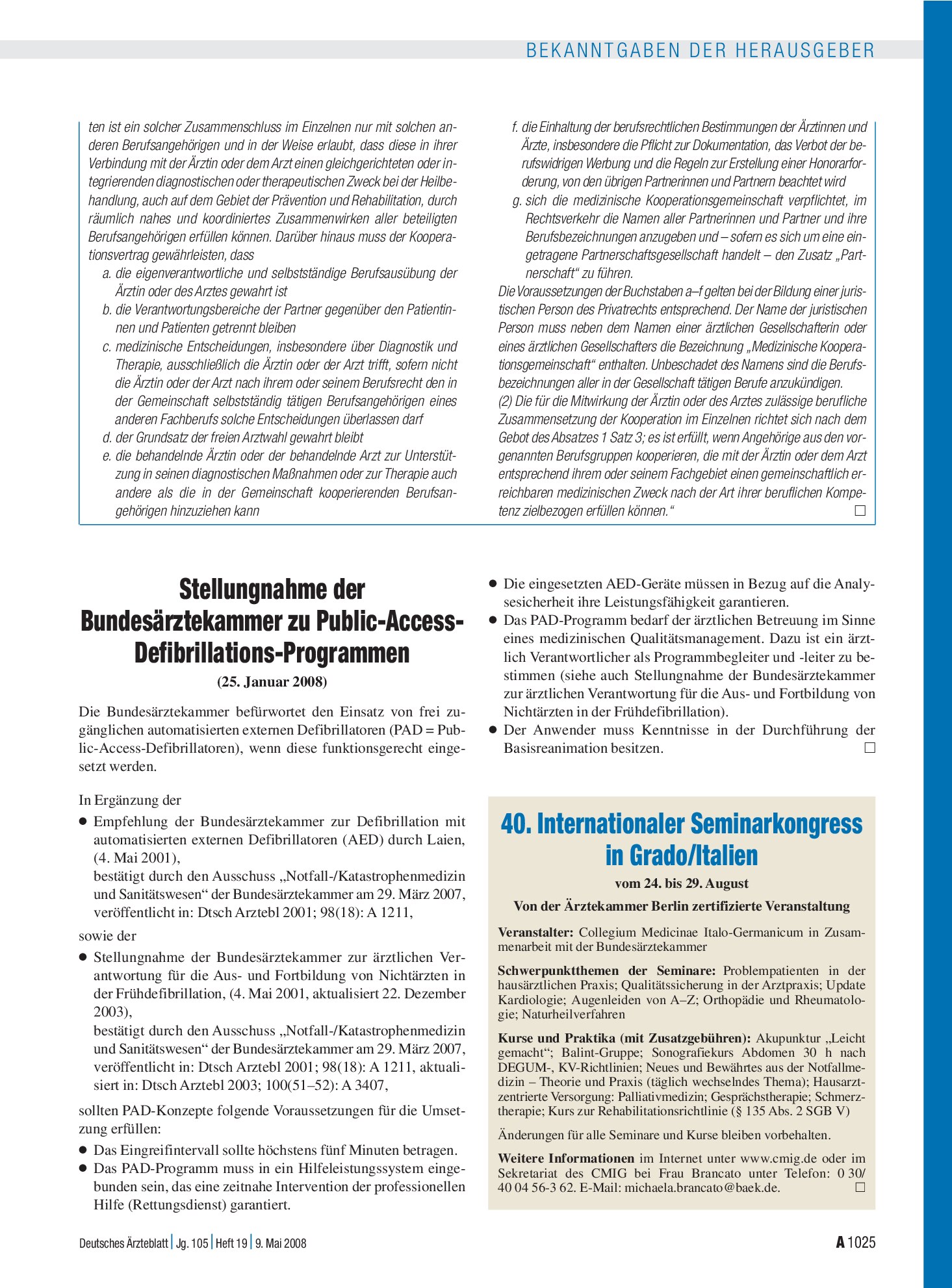Vorschauseite 1: Stellungnahme der Bundesärztekammer zu Public-Access-Defibrillations-Programmen – Deutsches Ärzteblatt