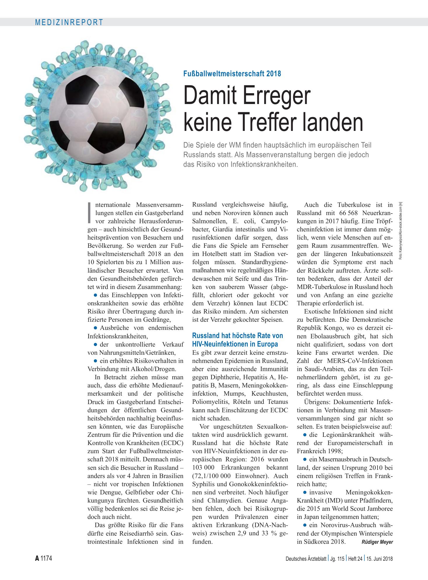 Vorschauseite 1: Fußballweltmeisterschaft 2018: Damit Erreger keine Treffer landen – Deutsches Ärzteblatt