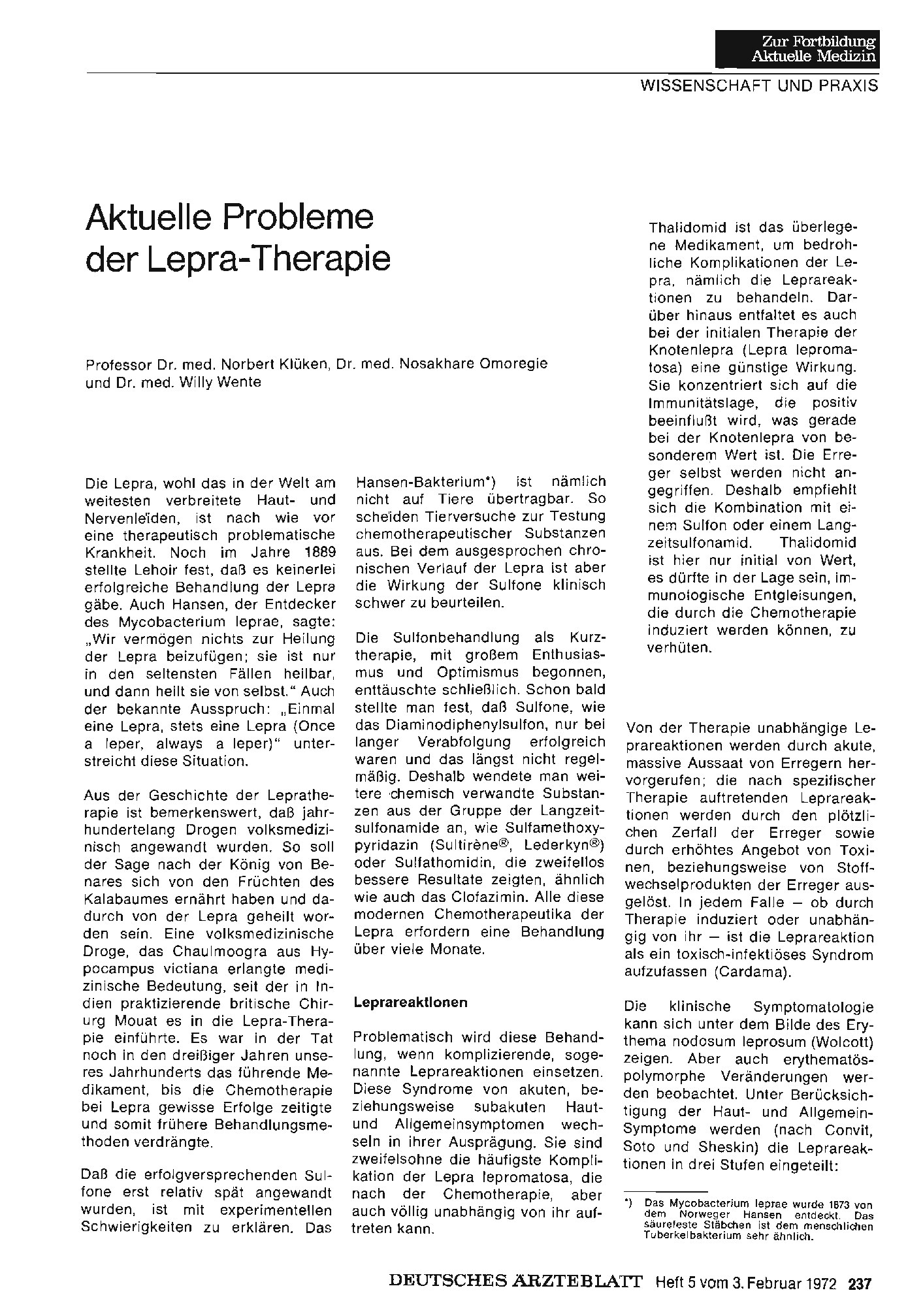 Vorschauseite 1: Aktuelle Probleme der Lepra-Therapie