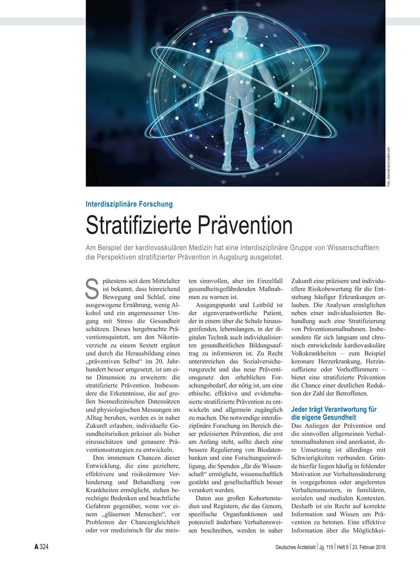 Vorschauseite 1: Interdisziplinäre Forschung: Stratifizierte Prävention – Deutsches Ärzteblatt