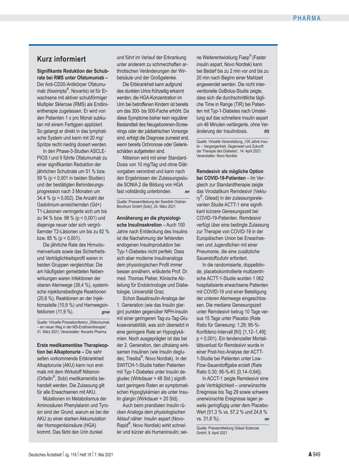Vorschauseite 1: Kurz informiert – Deutsches Ärzteblatt
