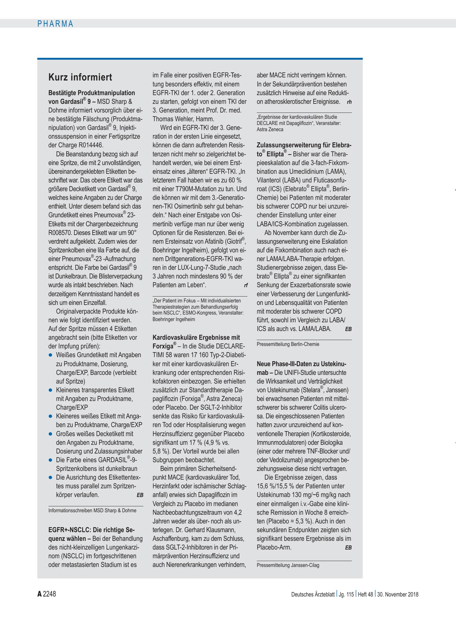 Vorschauseite 1: Kurz informiert – Deutsches Ärzteblatt