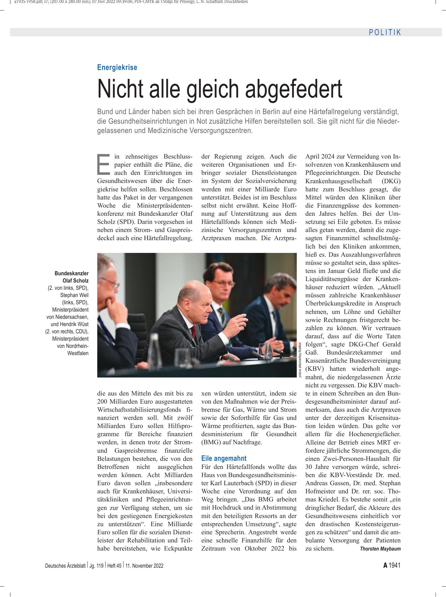 Vorschauseite 1: Energiekrise: Nicht alle gleich abgefedert – Deutsches Ärzteblatt