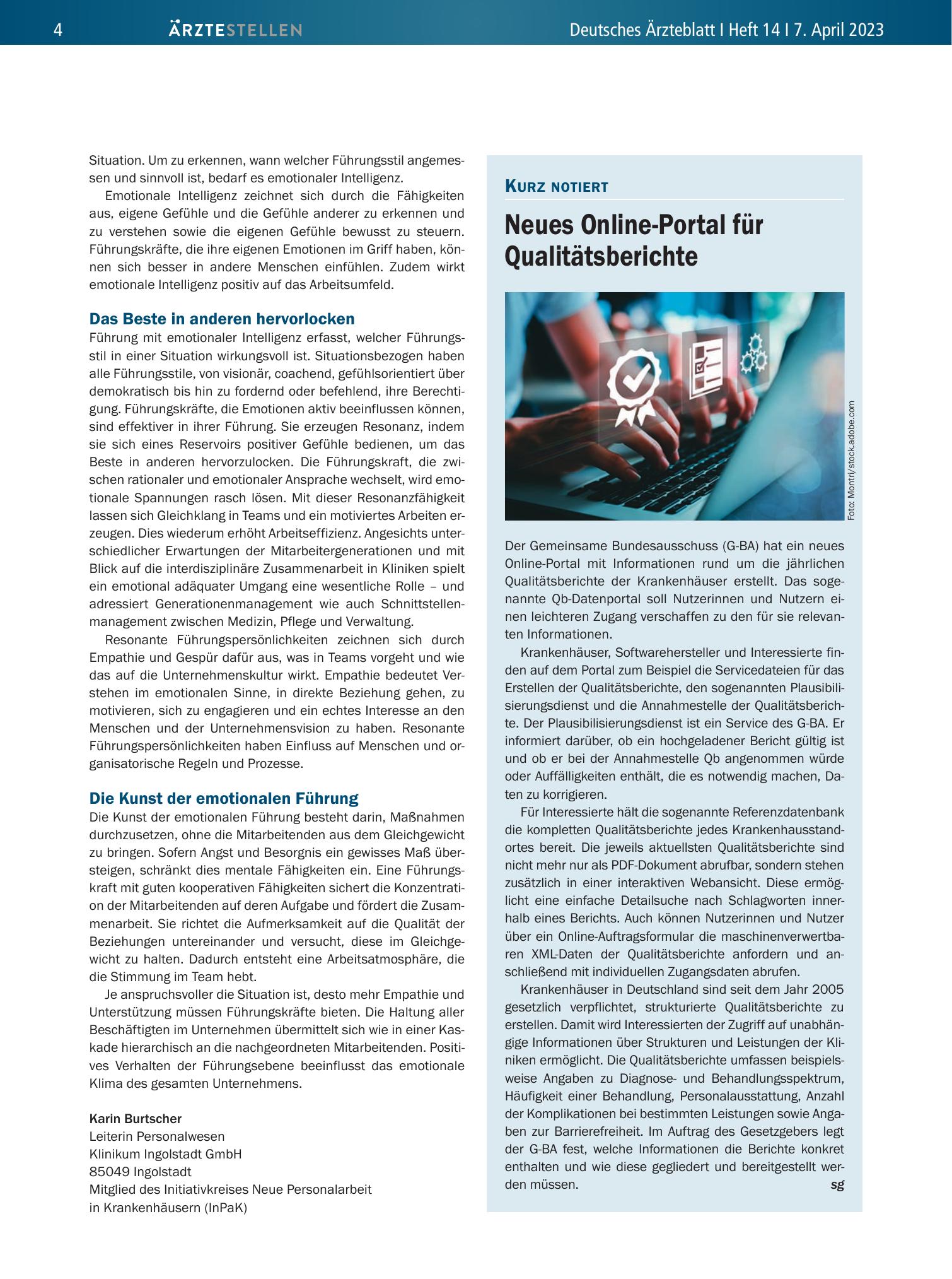 Vorschauseite 1: Neues Online-Portal für Qualitätsberichte – Deutsches Ärzteblatt