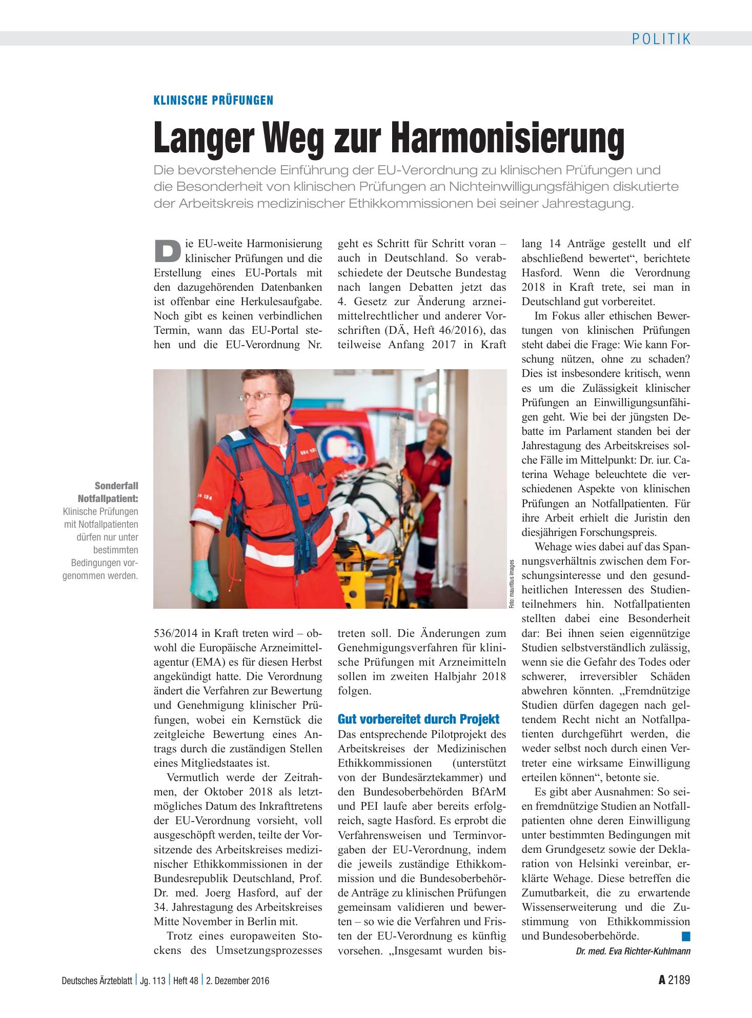 Vorschauseite 1: Klinische Prüfungen: Langer Weg zur Harmonisierung – Deutsches Ärzteblatt