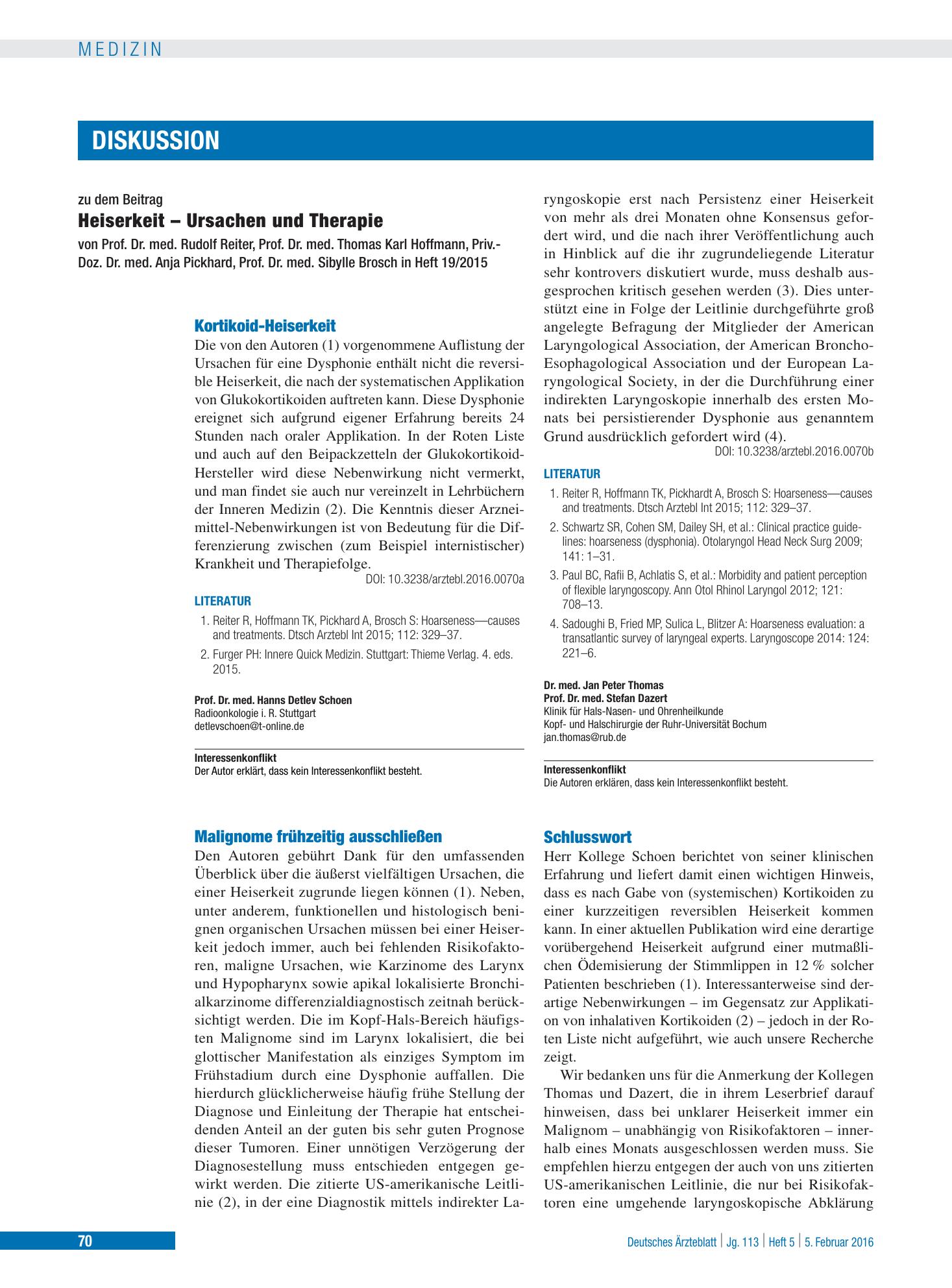 Vorschauseite 1: Kortikoid-Heiserkeit – Deutsches Ärzteblatt