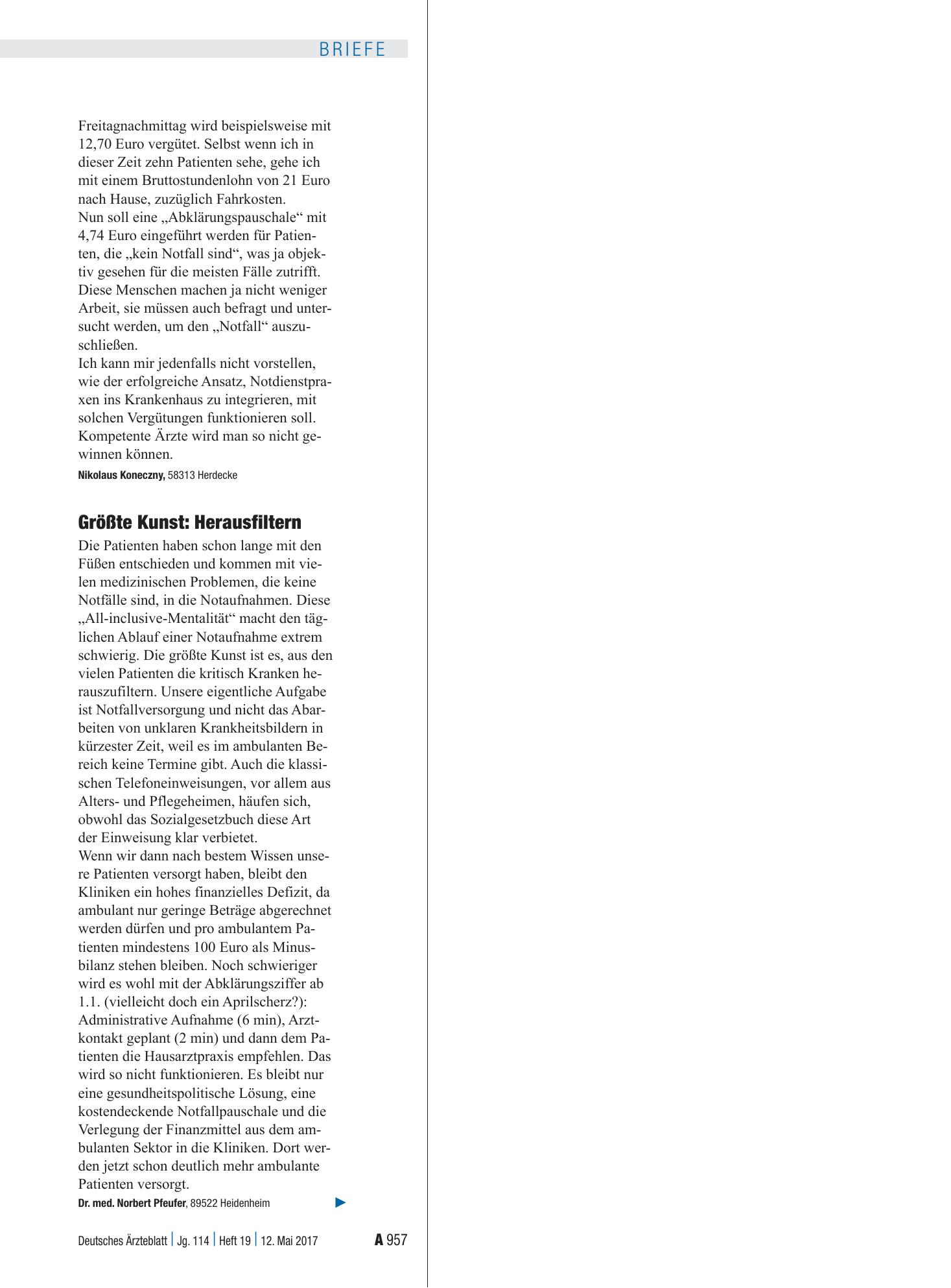 Vorschauseite 1: Notfallpatienten 1: Größte Kunst – Herausfiltern – Deutsches Ärzteblatt