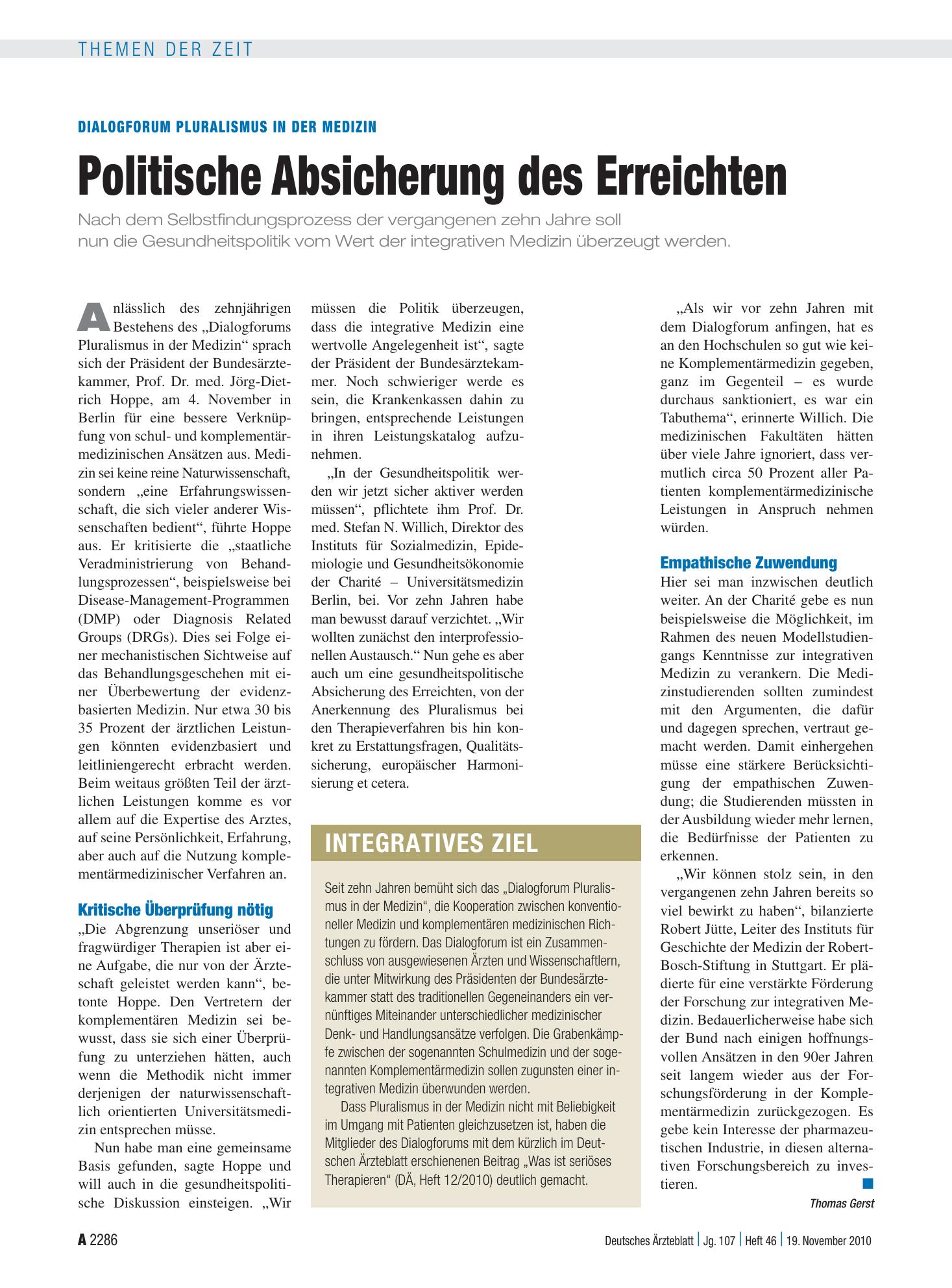 Vorschauseite 1: Dialogforum Pluralismus in der Medizin: Politische Absicherung des Erreichten – Deutsches Ärzteblatt