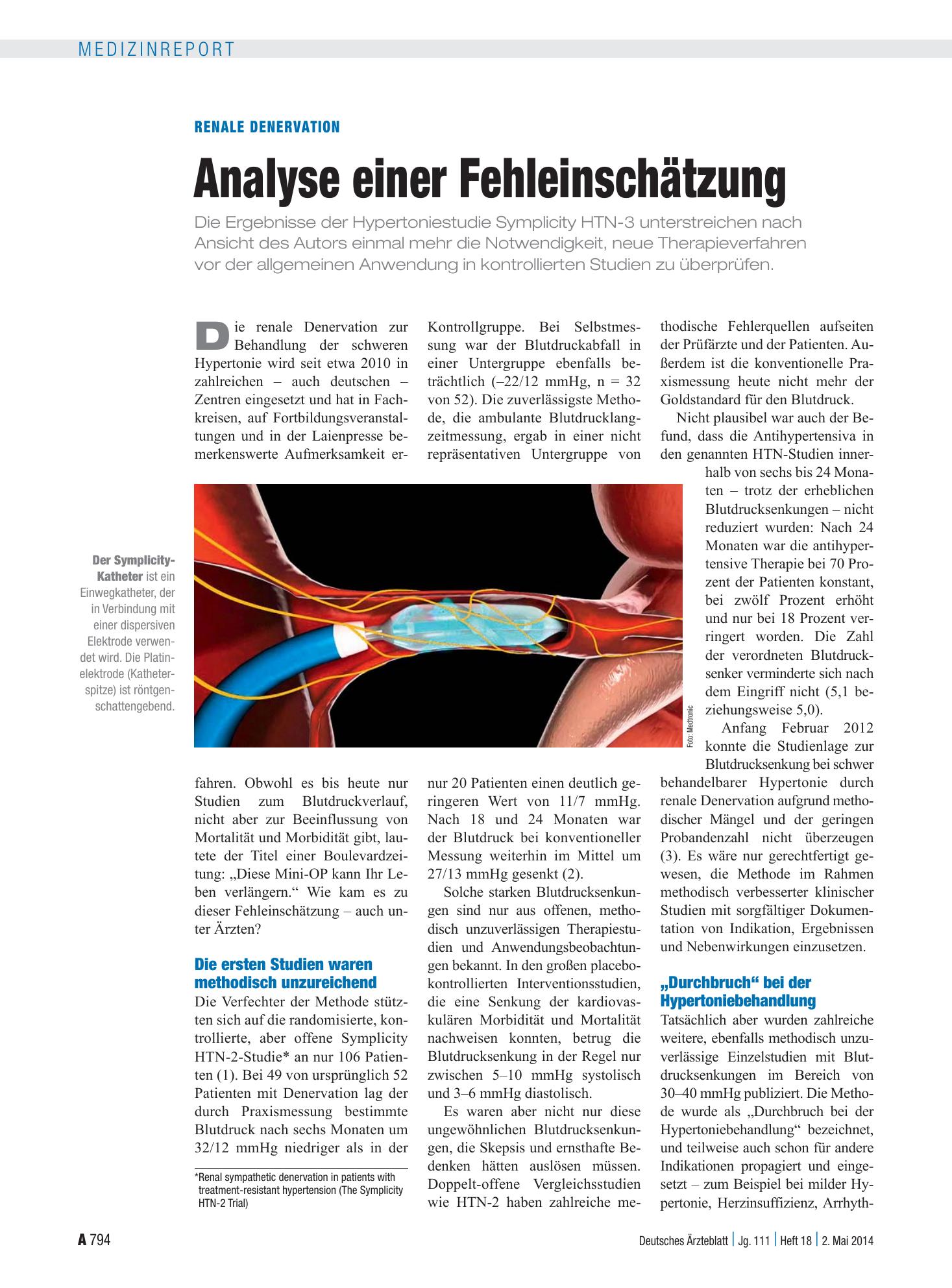 Vorschauseite 1: Renale Denervation: Analyse einer Fehleinschätzung – Deutsches Ärzteblatt