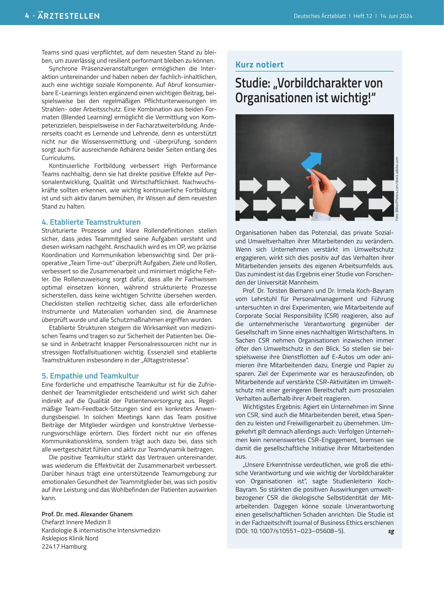 Vorschauseite 1: Studie: „Vorbildcharakter von Organisationen ist wichtig!“ – Deutsches Ärzteblatt