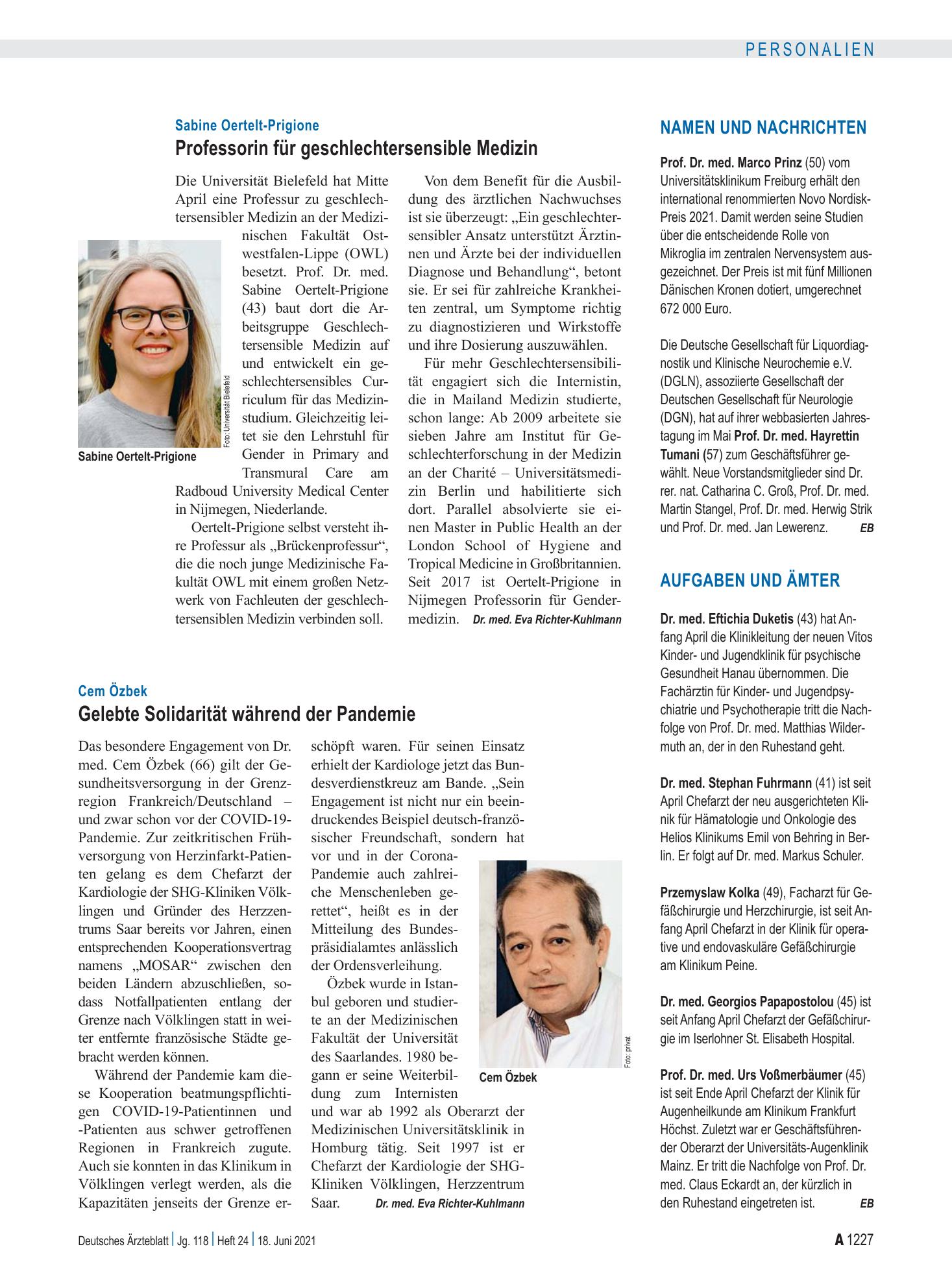 Vorschauseite 1: Namen und Nachrichten – Deutsches Ärzteblatt