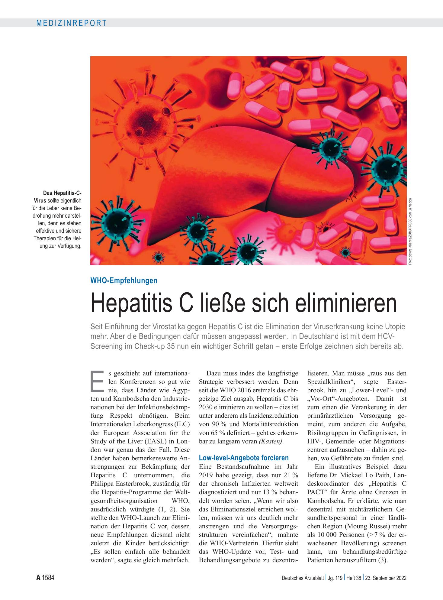 Vorschauseite 1: WHO-Empfehlungen: Hepatitis C ließe sich eliminieren – Deutsches Ärzteblatt