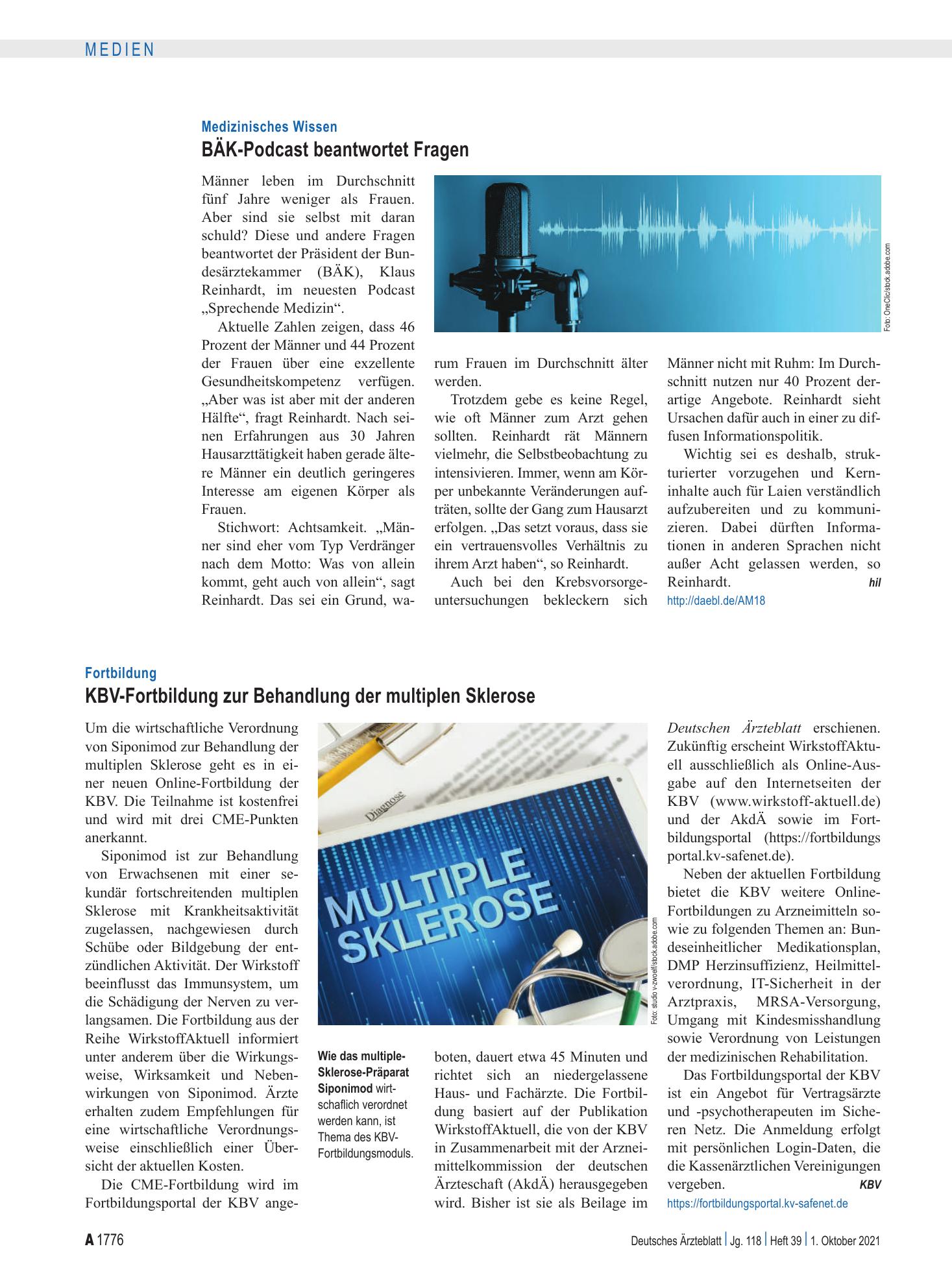 Vorschauseite 1: Medizinisches Wissen: BÄK-Podcast beantwortet Fragen – Deutsches Ärzteblatt