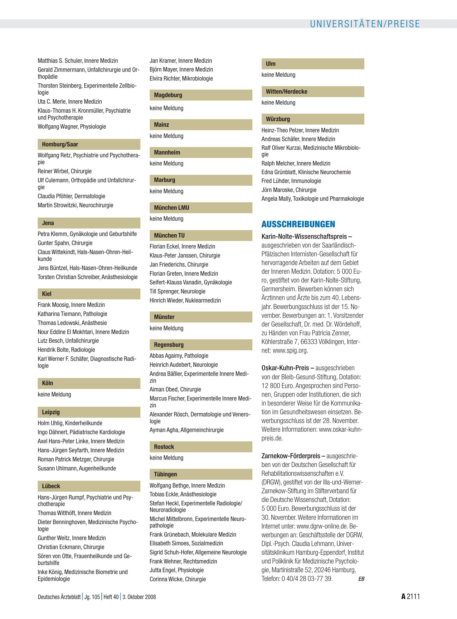 Vorschauseite 1: Ausschreibungen – Deutsches Ärzteblatt