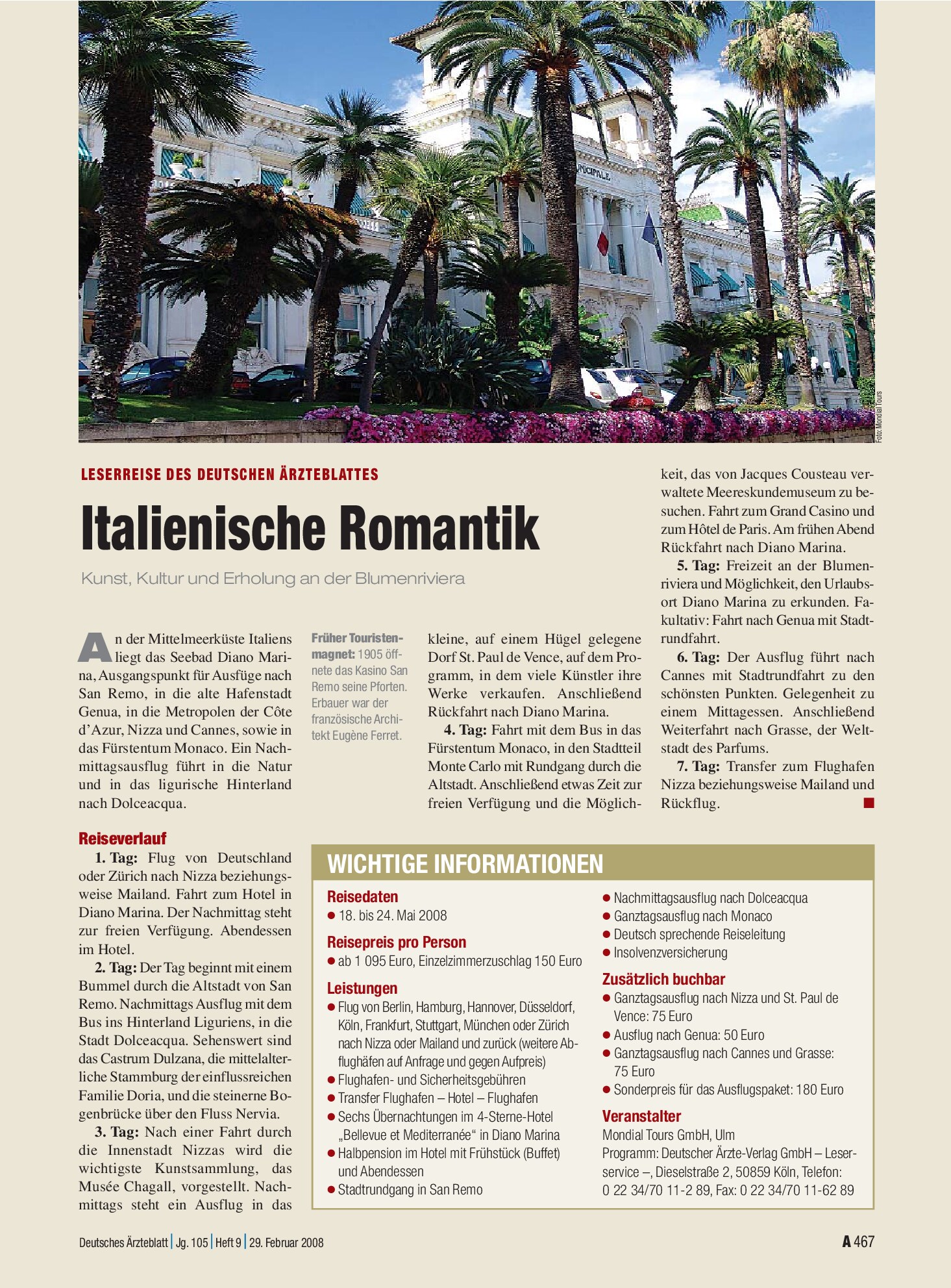 Vorschauseite 1: Leserreise des Deutschen Ärzteblattes: Italienische Romantik – Deutsches Ärzteblatt