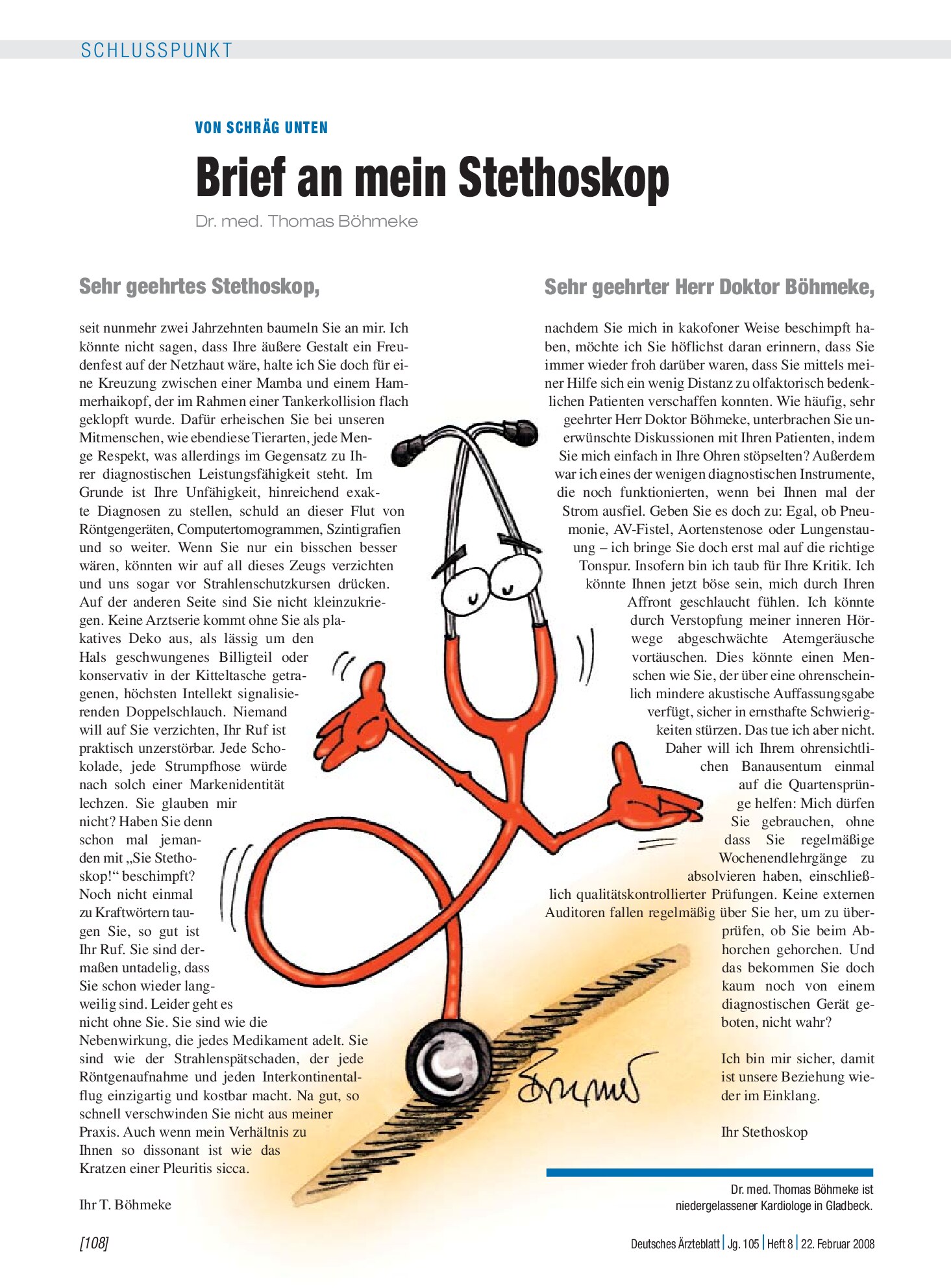 Vorschauseite 1: Von schräg unten: Brief an mein Stethoskop – Deutsches Ärzteblatt