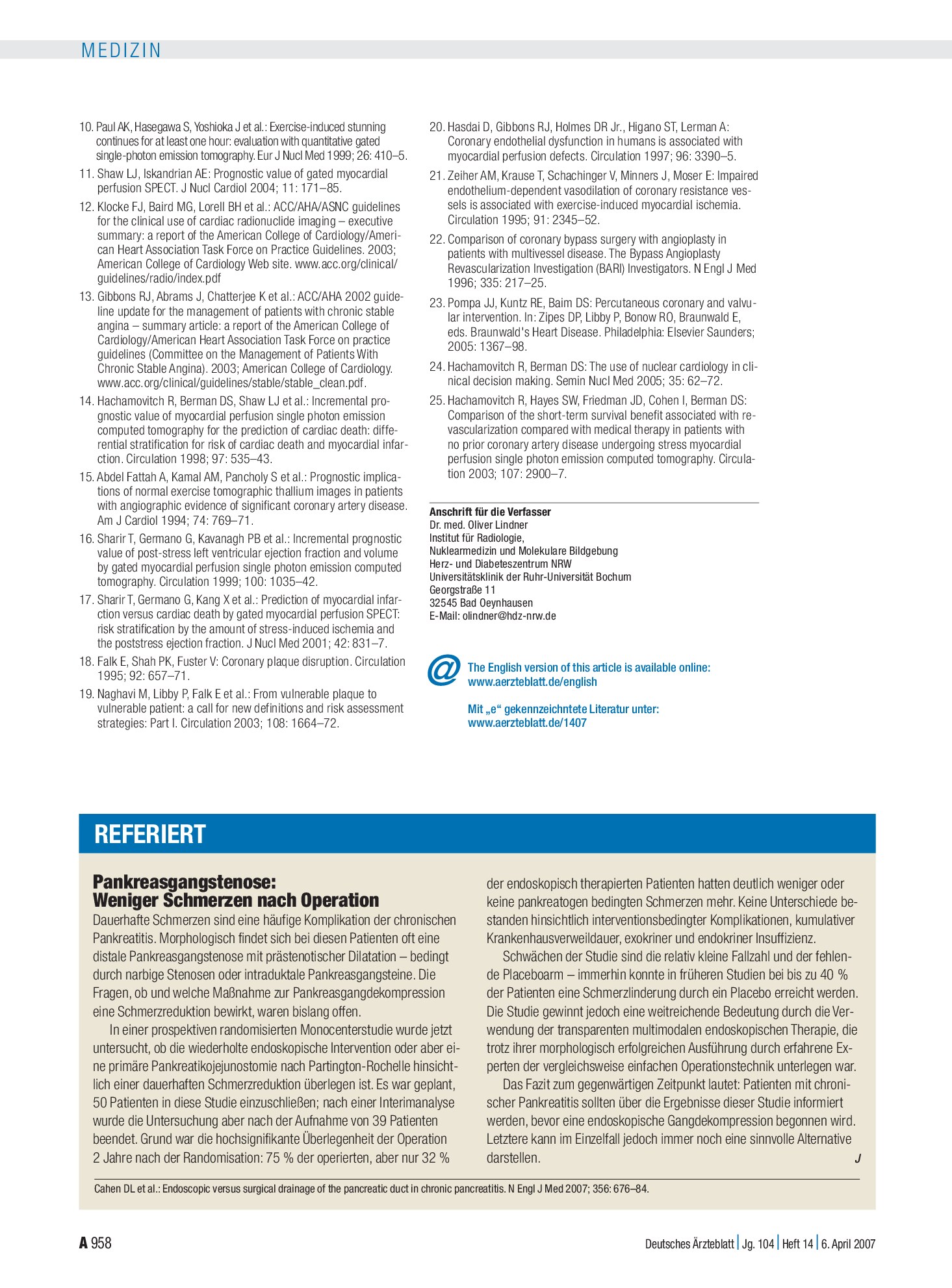 Vorschauseite 1: Pankreasgangstenose: Weniger Schmerzen nach Operation – Deutsches Ärzteblatt