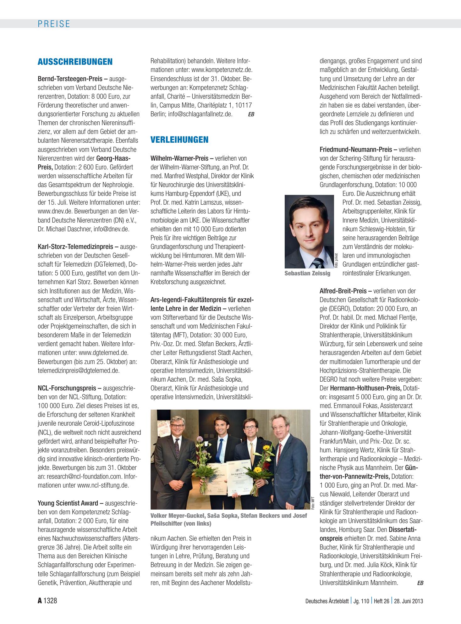 Vorschauseite 1: Verleihungen – Deutsches Ärzteblatt
