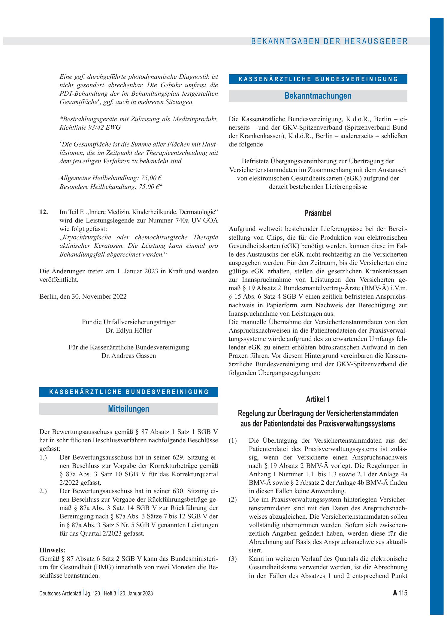 Vorschauseite 1: Mitteilungen – Deutsches Ärzteblatt
