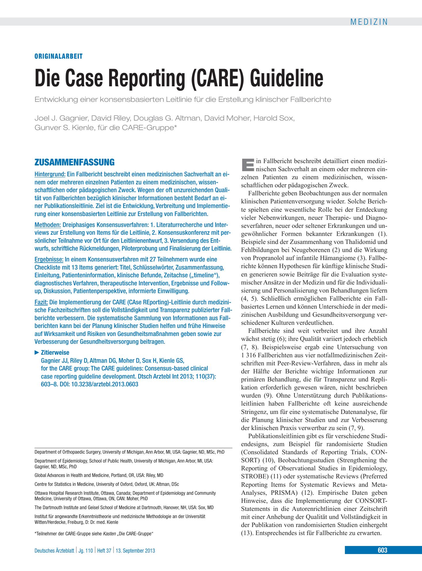Vorschauseite 1: Die Case Reporting (CARE) Guideline – Deutsches Ärzteblatt