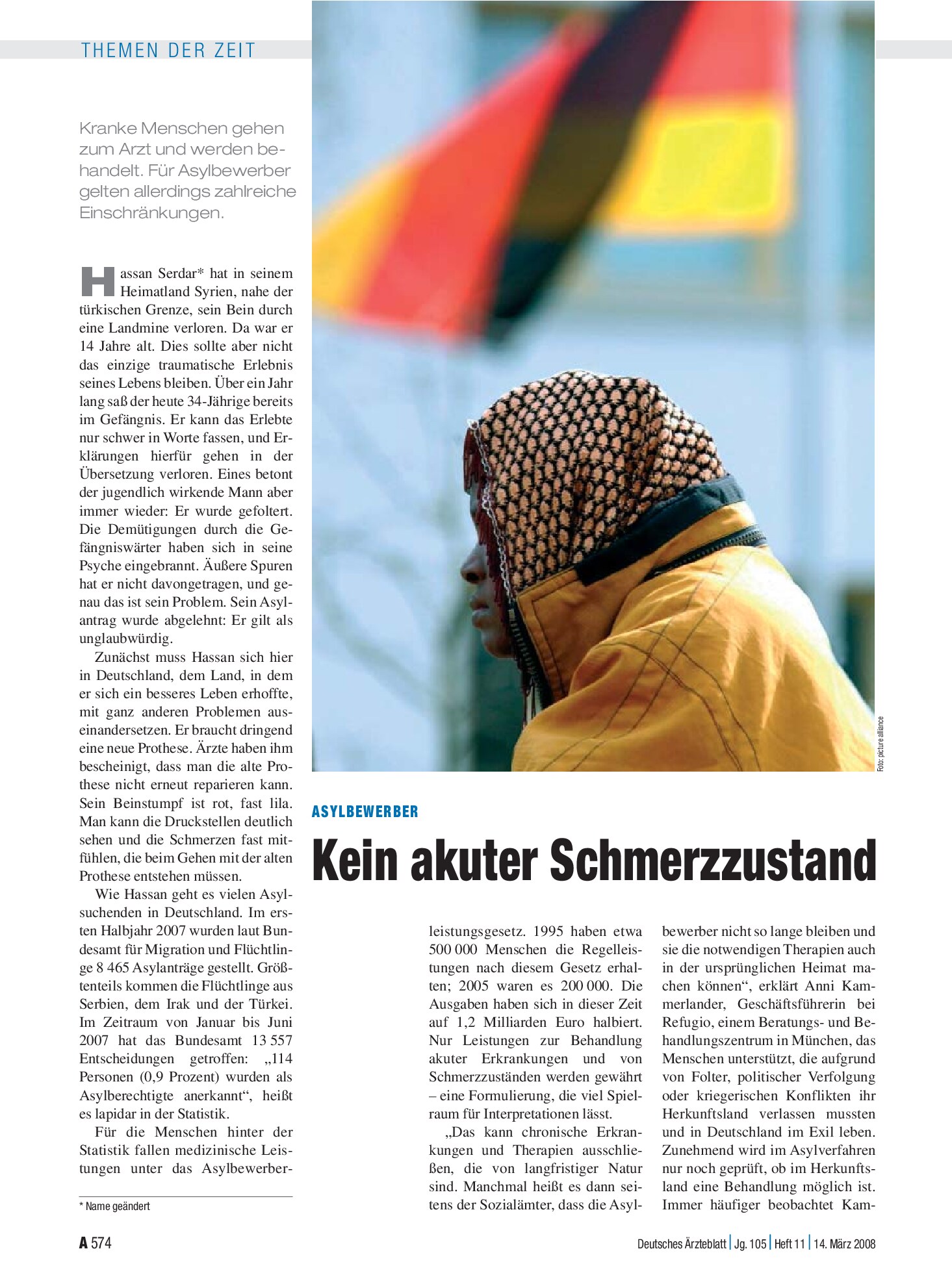 Vorschauseite 1: Asylbewerber: Kein akuter Schmerzzustand – Deutsches Ärzteblatt