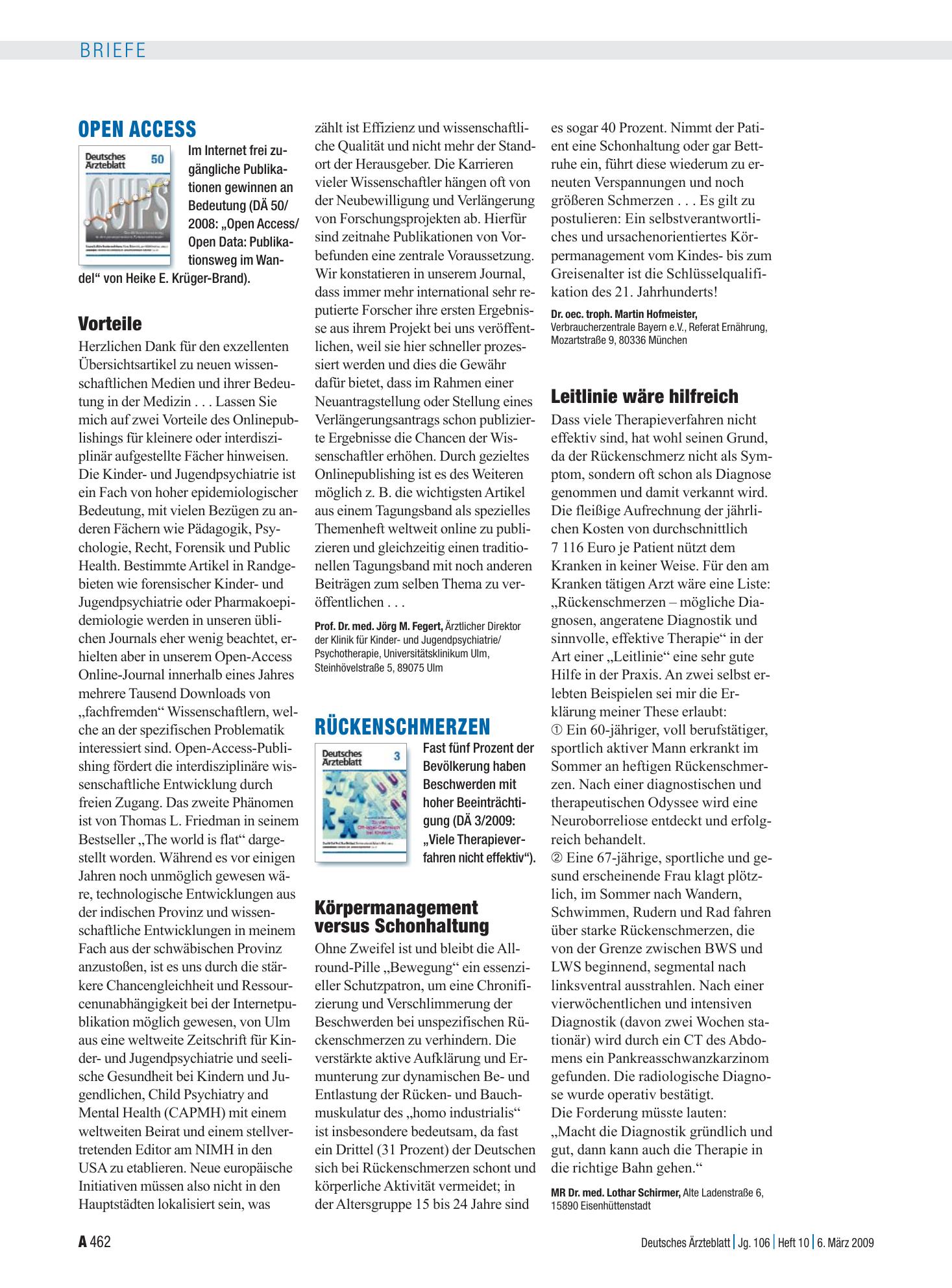 Vorschauseite 1: Open Access: Vorteile – Deutsches Ärzteblatt