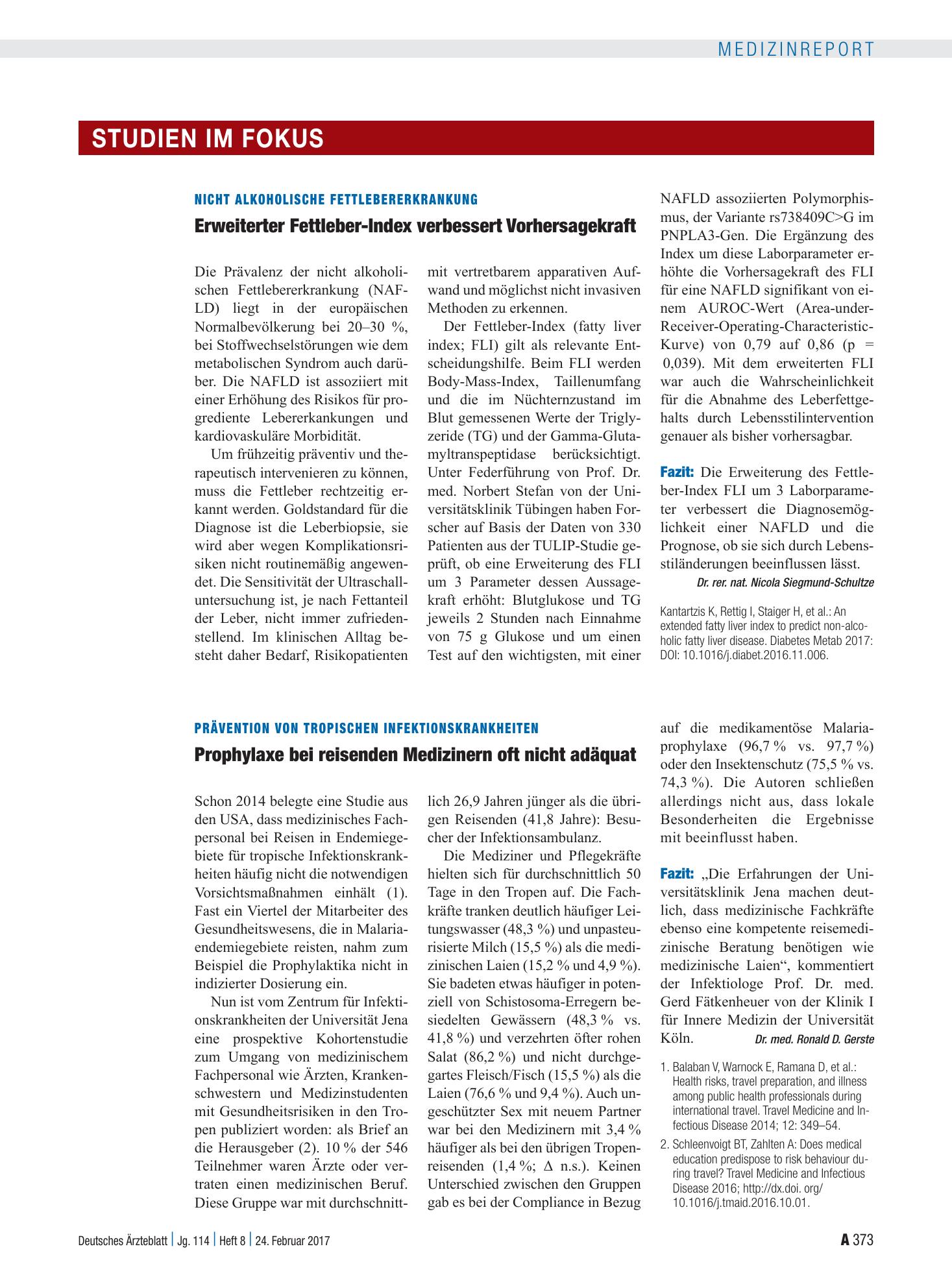Vorschauseite 1: Nicht alkoholische Fettlebererkrankung: Erweiterter Fettleber-Index verbessert Vorhersagekraft – Deutsches Ärzteblatt