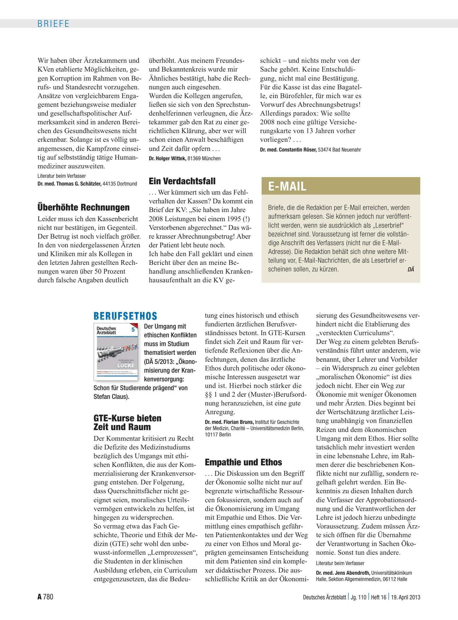 Vorschauseite 1: Berufsethos: Empathie und Ethos – Deutsches Ärzteblatt