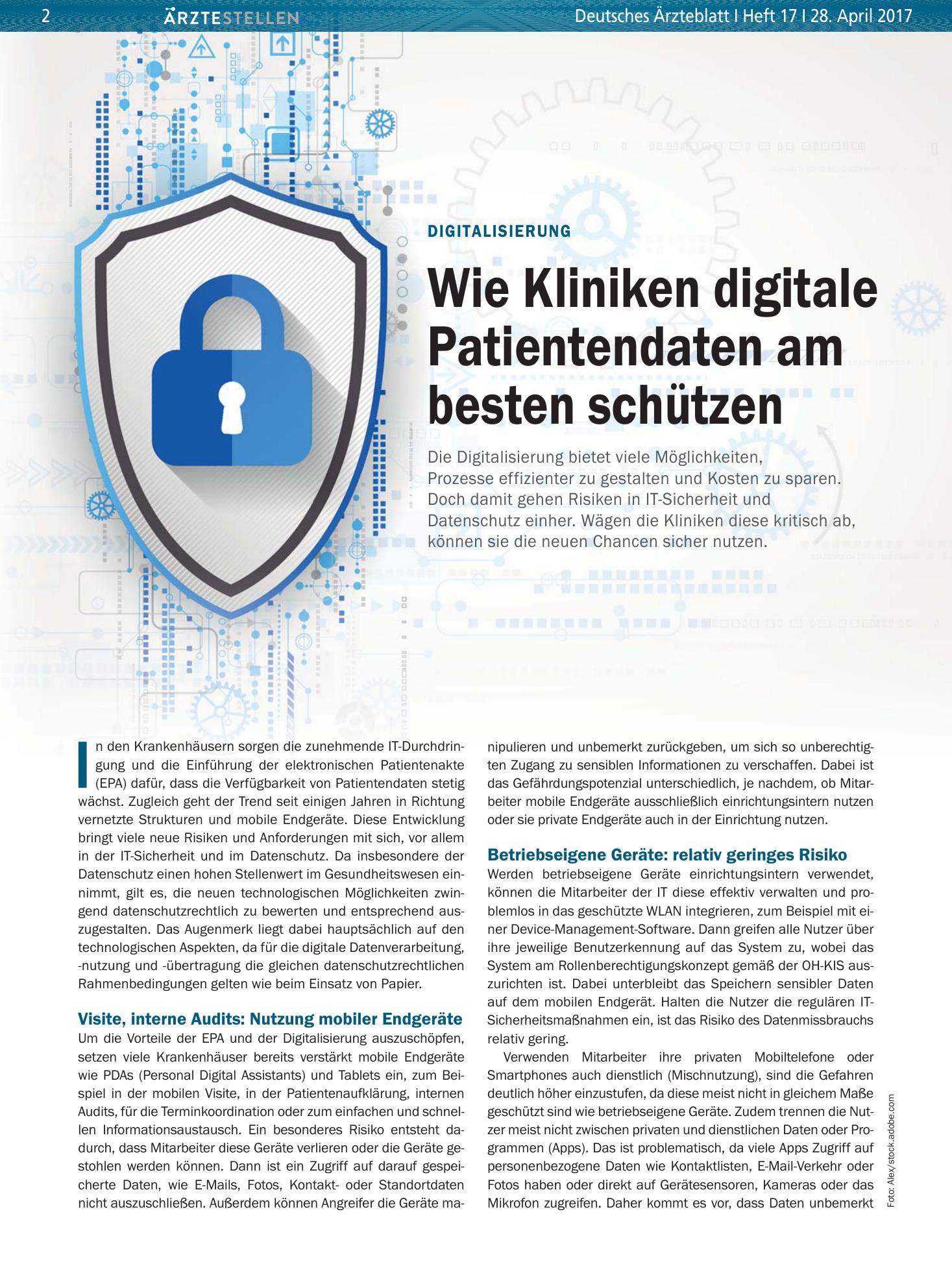 Vorschauseite 1: Digitalisierung: Wie Kliniken digitale Patientendaten am besten schützen – Deutsches Ärzteblatt