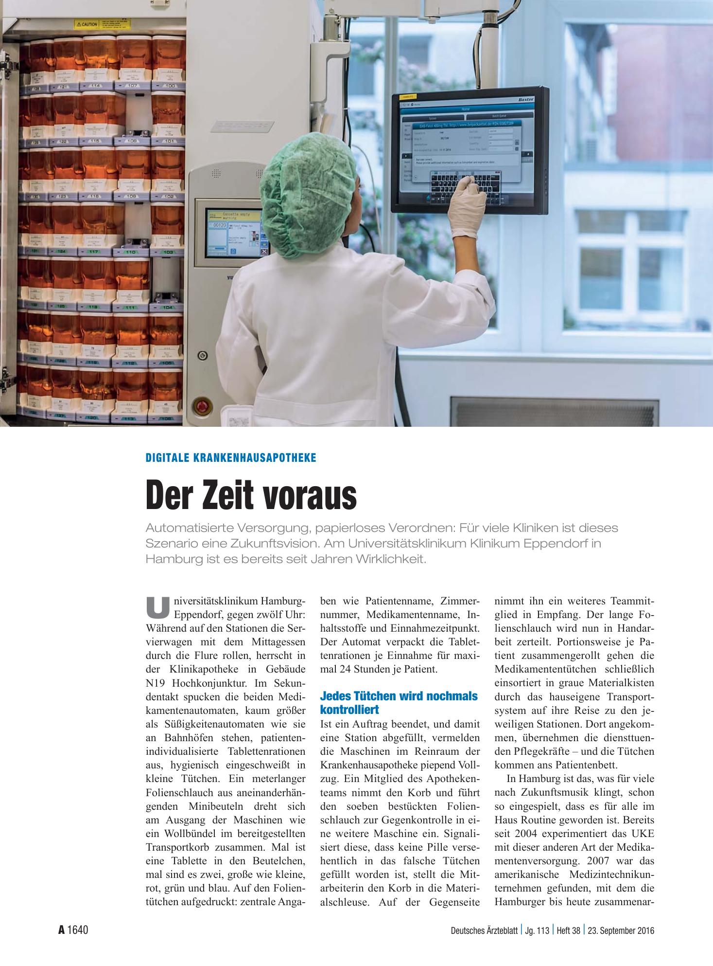 Vorschauseite 1: Digitale Krankenhausapotheke: Der Zeit voraus – Deutsches Ärzteblatt