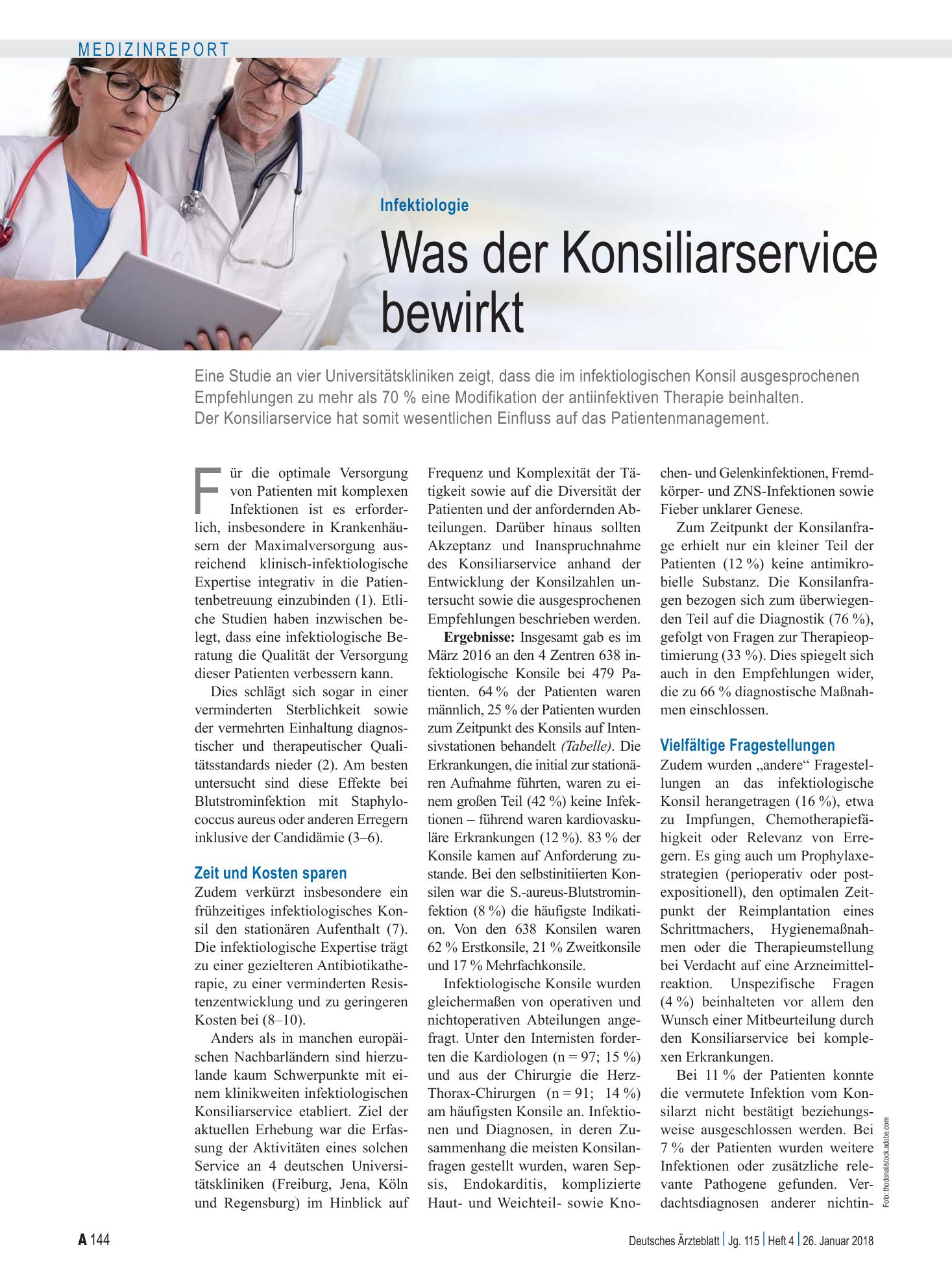 Vorschauseite 1: Infektiologie: Was der Konsiliarservice bewirkt – Deutsches Ärzteblatt