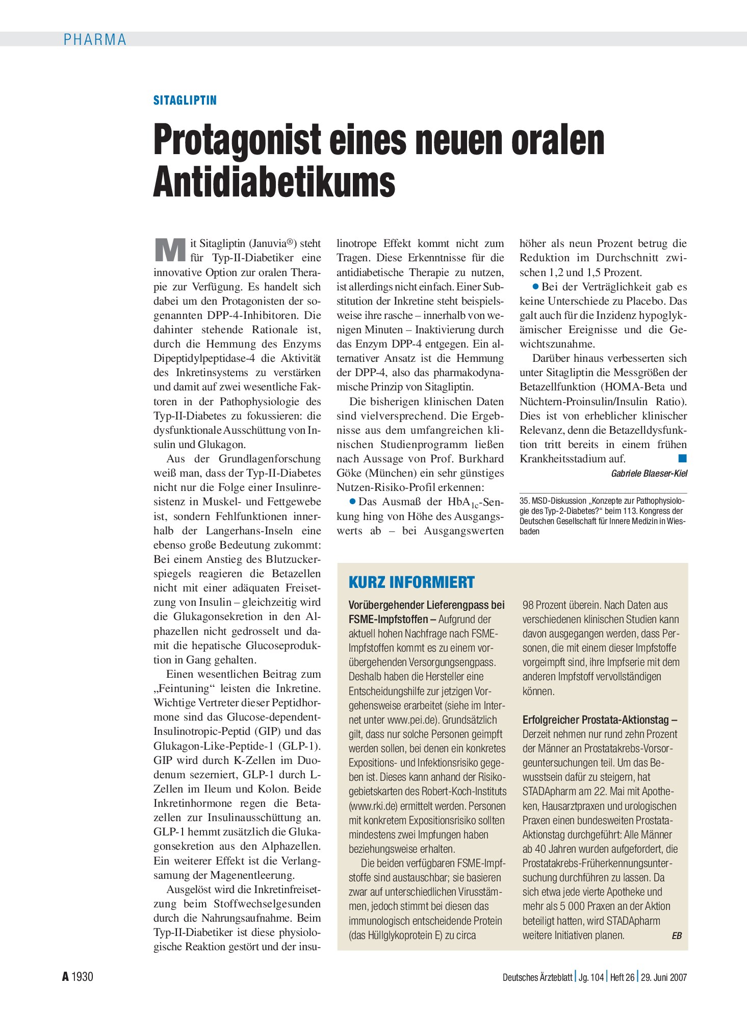 Vorschauseite 1: KURZ INFORMIERT – Deutsches Ärzteblatt