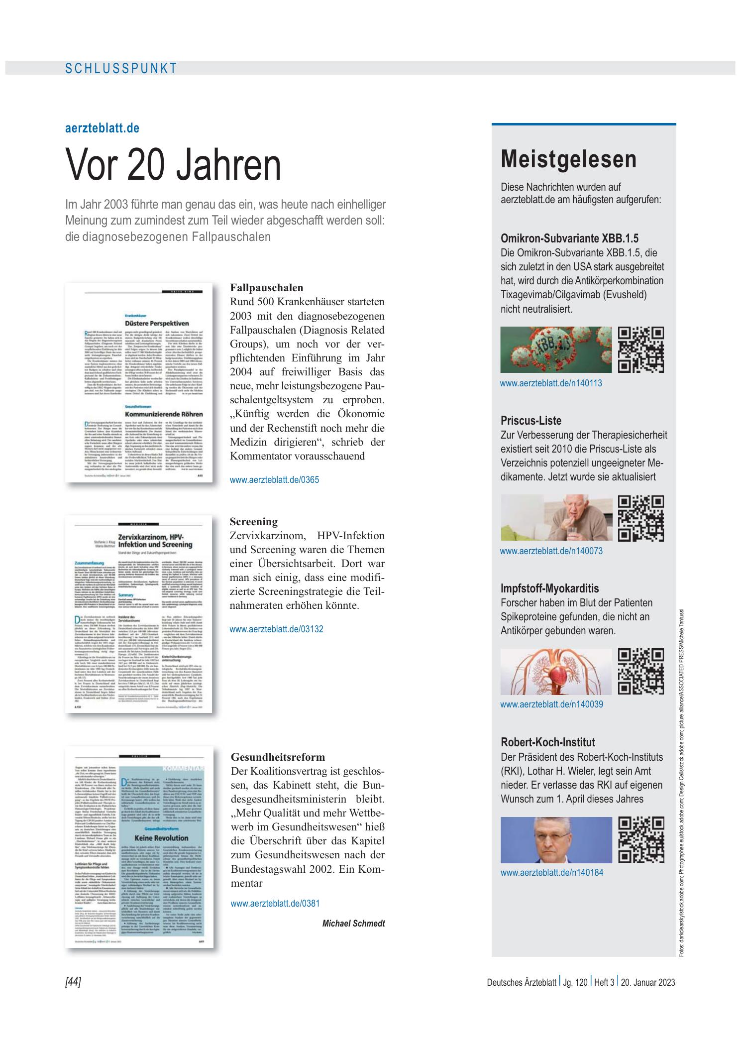 Vorschauseite 1: Meistgelesen – Deutsches Ärzteblatt