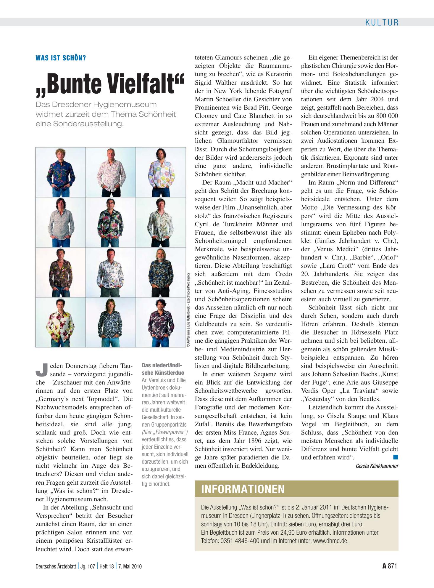 Vorschauseite 1: Was ist schön? „Bunte Vielfalt“ – Deutsches Ärzteblatt