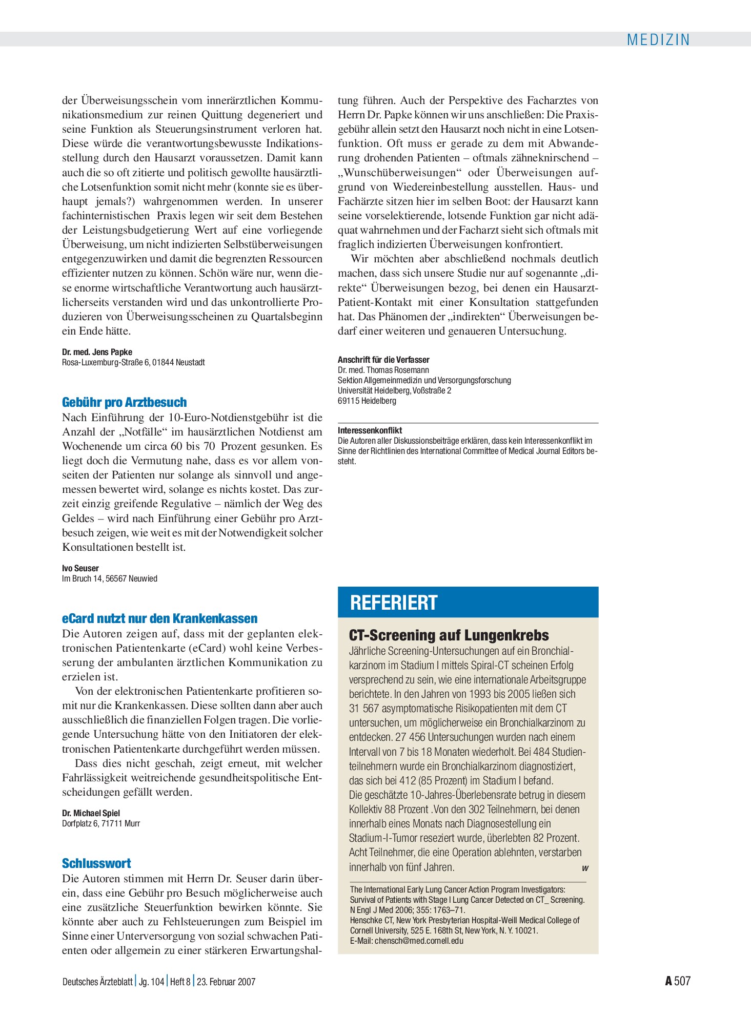 Vorschauseite 1: CT-Screening auf Lungenkrebs – Deutsches Ärzteblatt