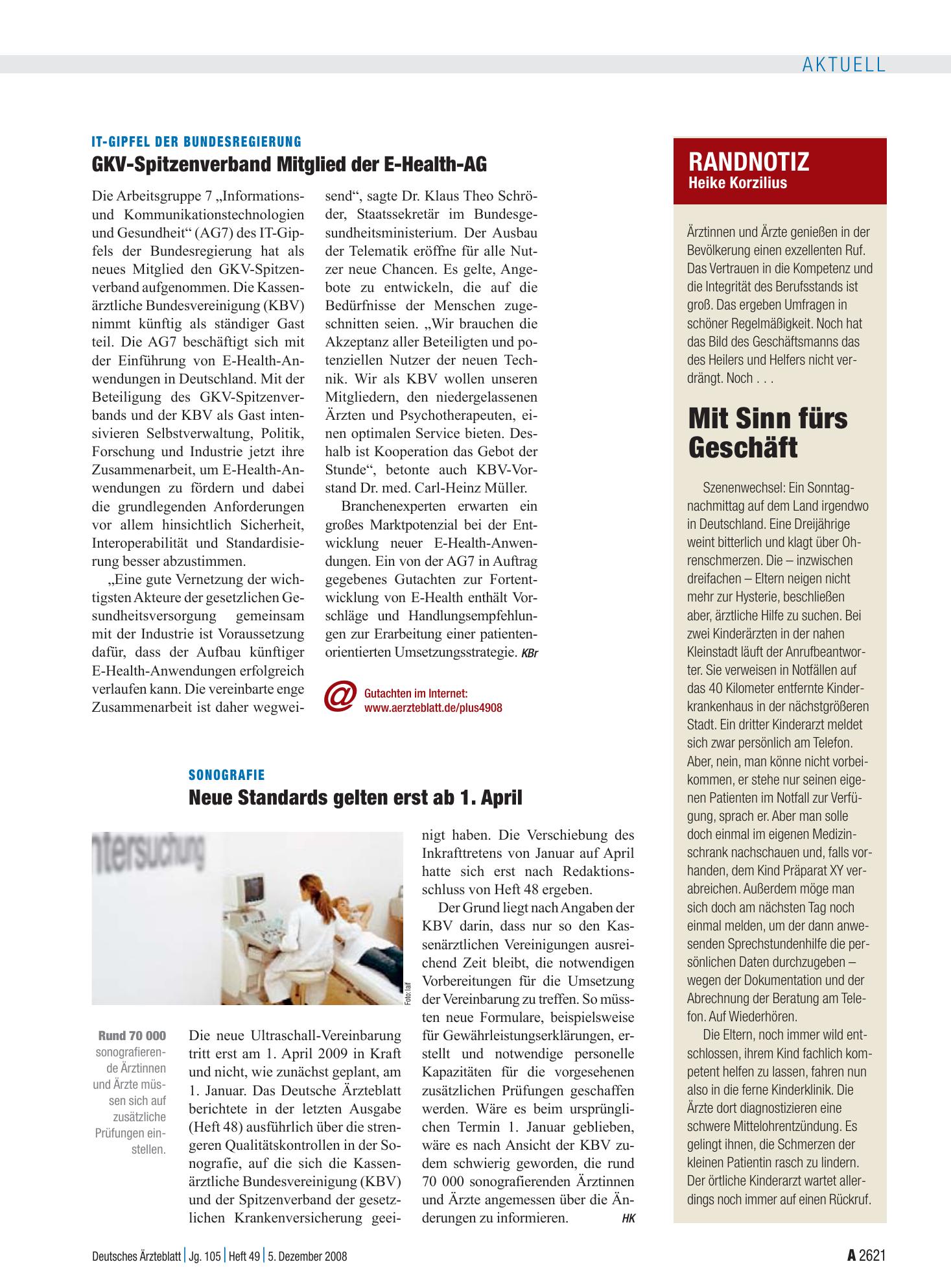 Vorschauseite 1: IT-Gipfel der Bundesregierung: GKV-Spitzenverband Mitglied der E-Health-AG – Deutsches Ärzteblatt