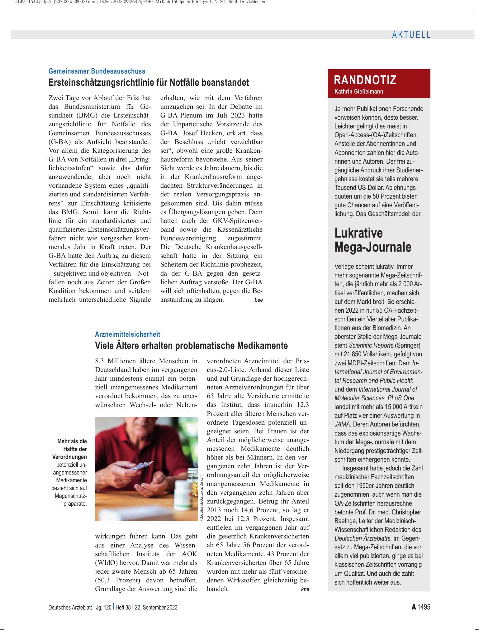 Vorschauseite 1: Randnotiz: Lukrative Mega-Journale – Deutsches Ärzteblatt