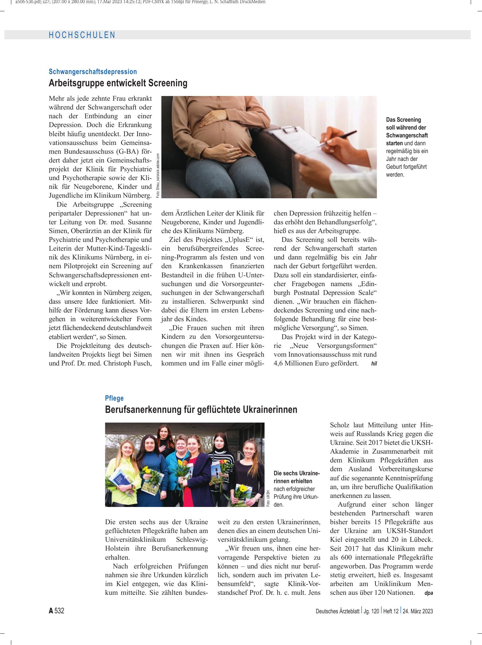 Vorschauseite 1: Schwangerschaftsdepression: Arbeitsgruppe entwickelt Screening – Deutsches Ärzteblatt