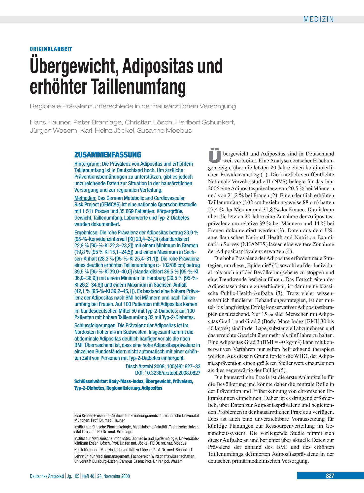 Vorschauseite 1: Übergewicht, Adipositas und erhöhter Taillenumfang – Deutsches Ärzteblatt