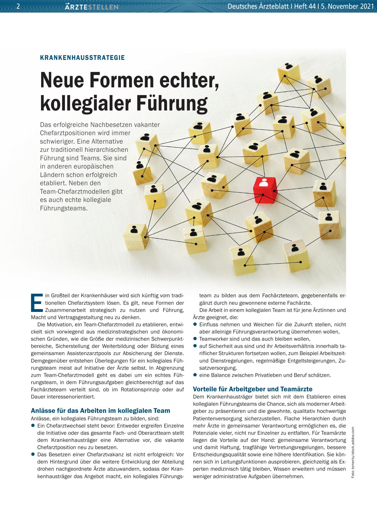 Vorschauseite 1: Krankenhausstrategie: Neue Formen echter, kollegialer Führung – Deutsches Ärzteblatt