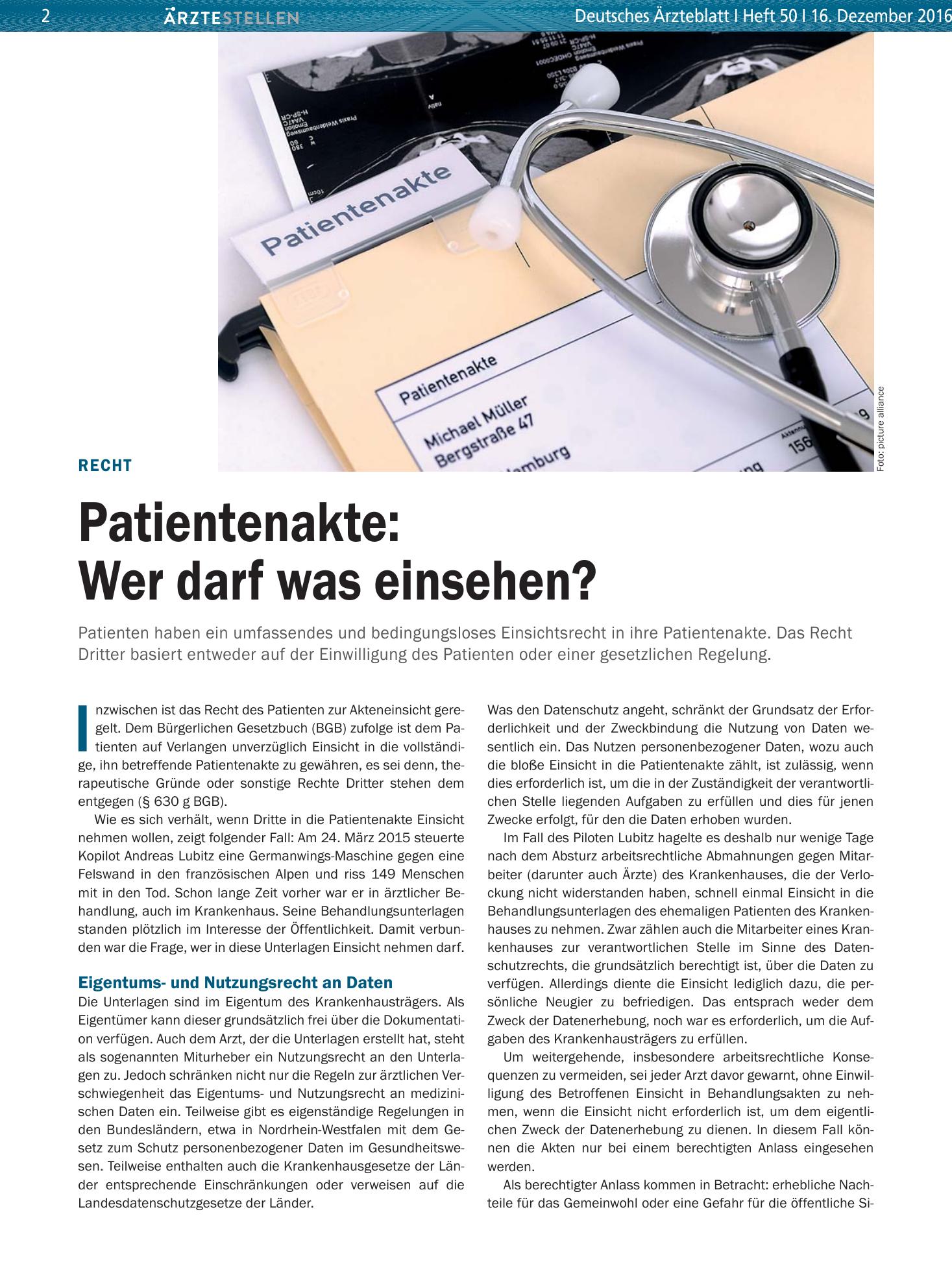 Vorschauseite 1: Recht: Patientenakte: Wer darf was einsehen? – Deutsches Ärzteblatt