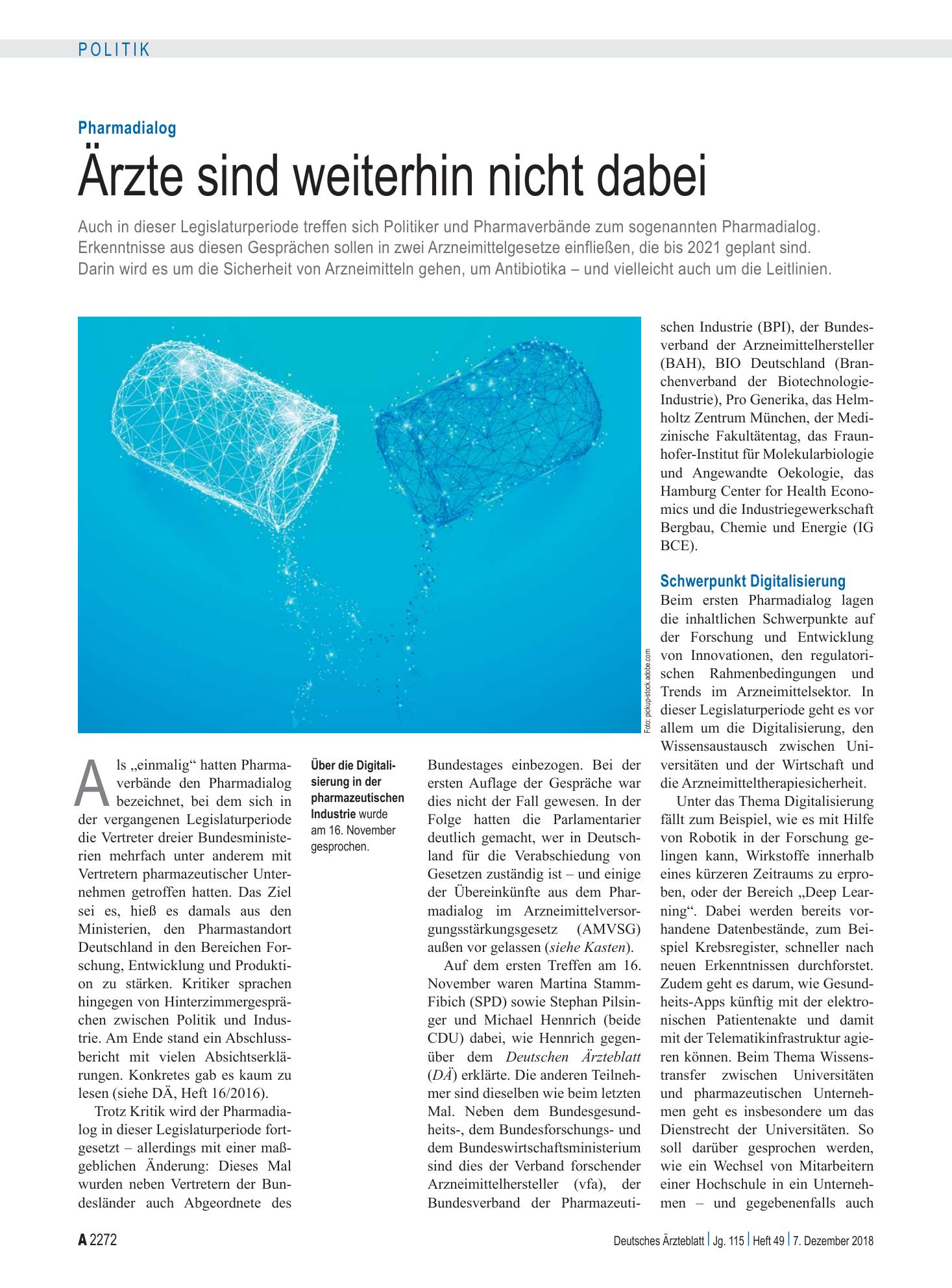 Vorschauseite 1: Pharmadialog: Ärzte sind weiterhin nicht dabei – Deutsches Ärzteblatt