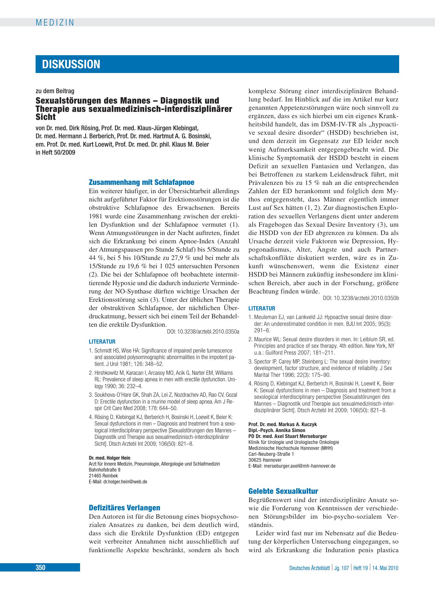 Vorschauseite 1: Defizitäres Verlangen – Deutsches Ärzteblatt