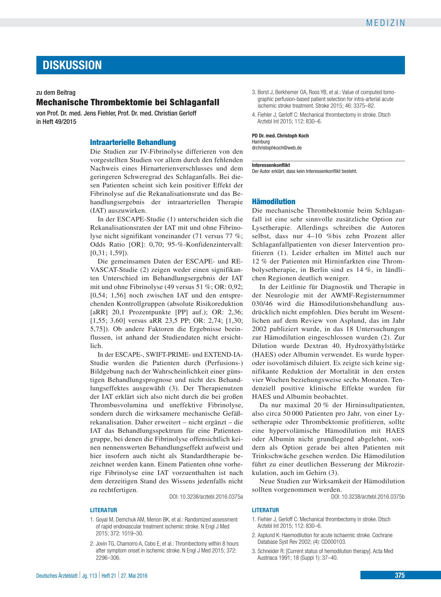 Vorschauseite 1: Hämodilution – Deutsches Ärzteblatt