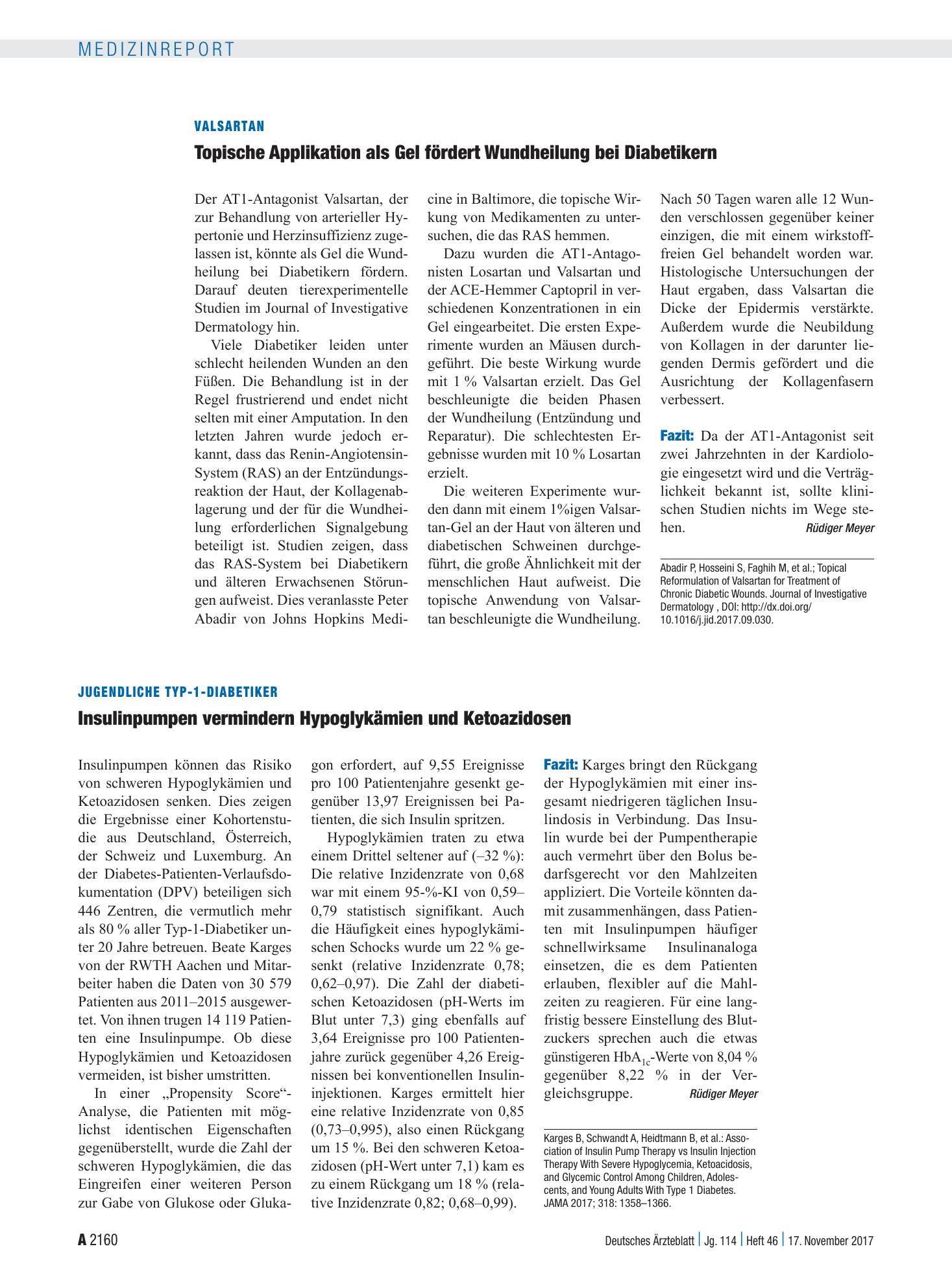 Vorschauseite 1: Jugendliche Typ-1-Diabetiker: Insulinpumpen vermindern Hypoglykämien und Ketoazidosen – Deutsches Ärzteblatt