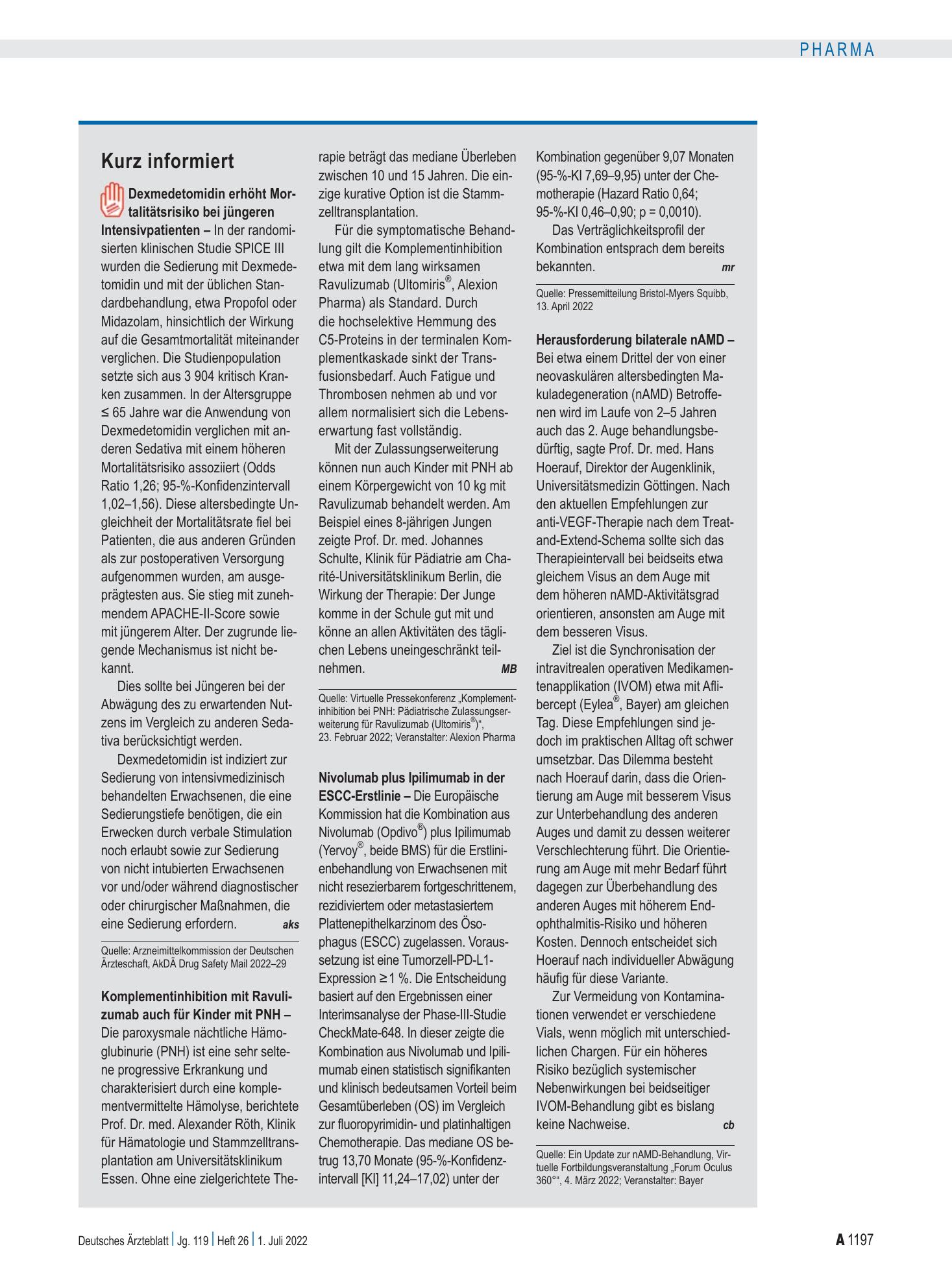 Vorschauseite 1: Kurz informiert – Deutsches Ärzteblatt